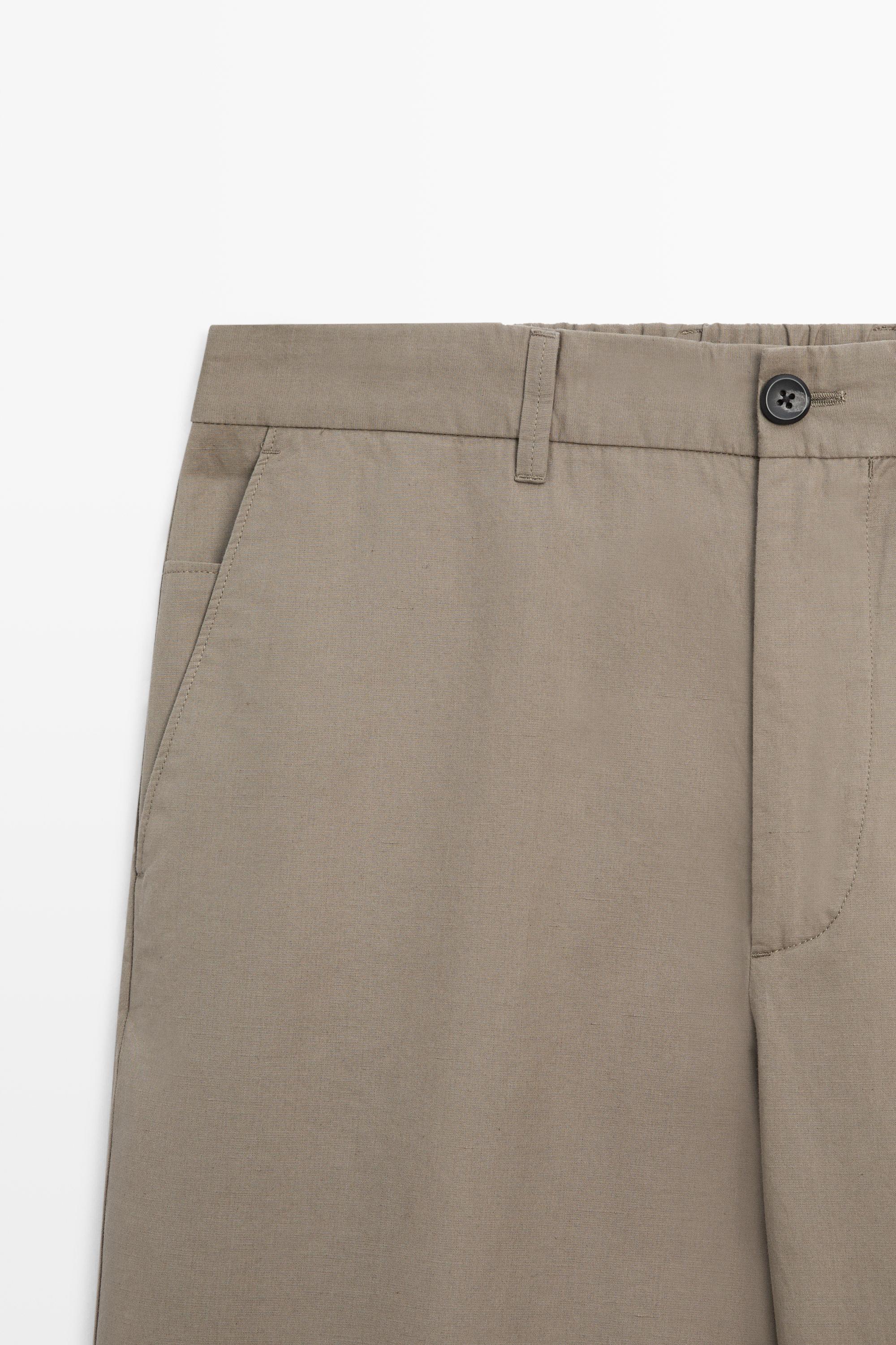 Cotton and linen barrel fit poplin trousers — GREEN