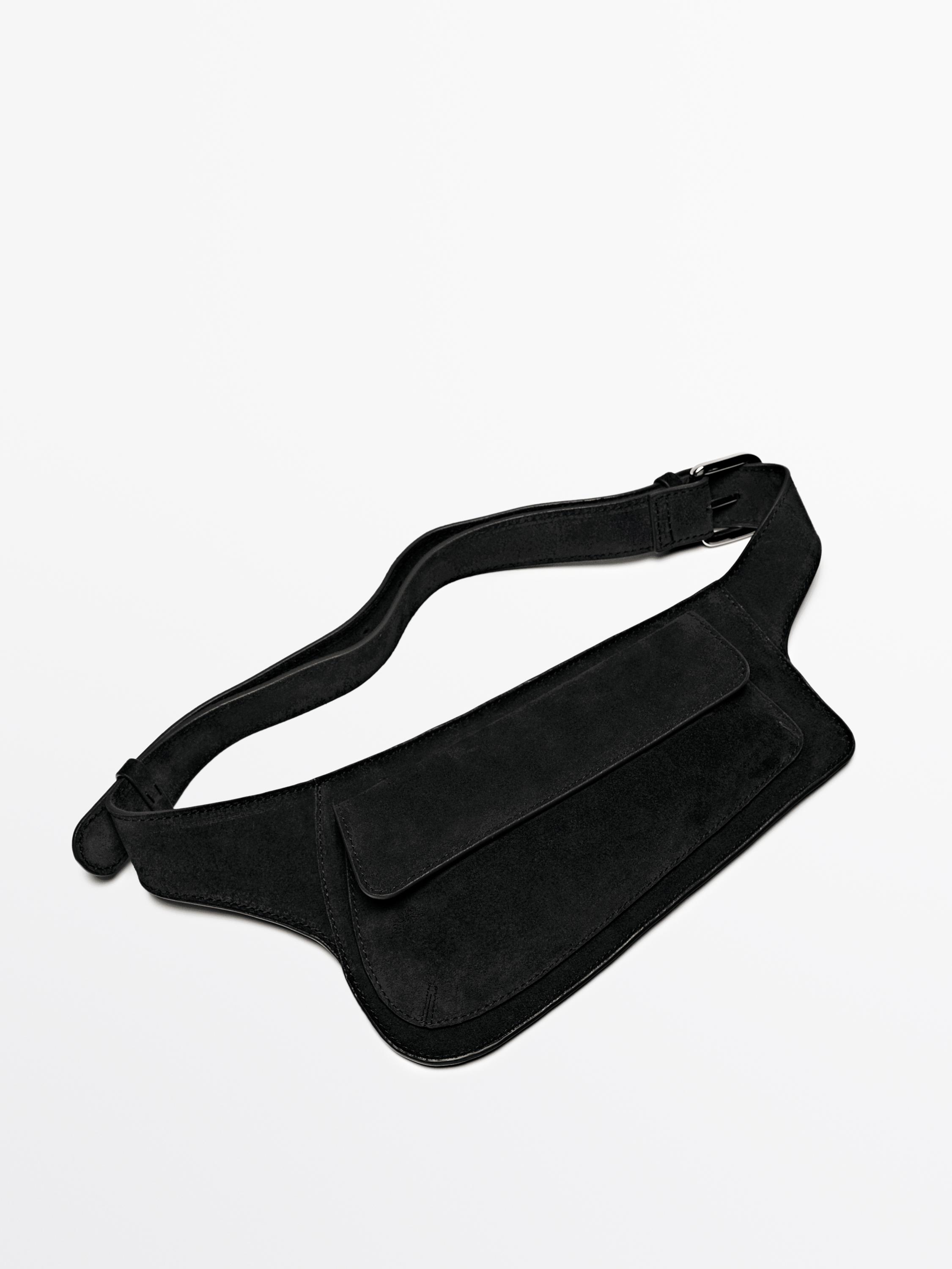 Split suede belt bag Black Accessories Massimo Dutti