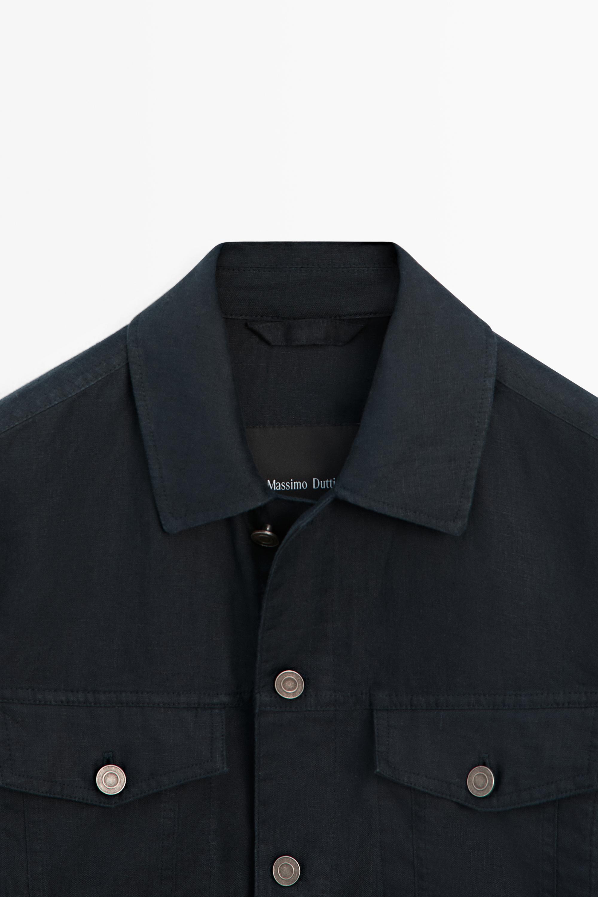 100% linen trucker jacket — NAVY BLUE