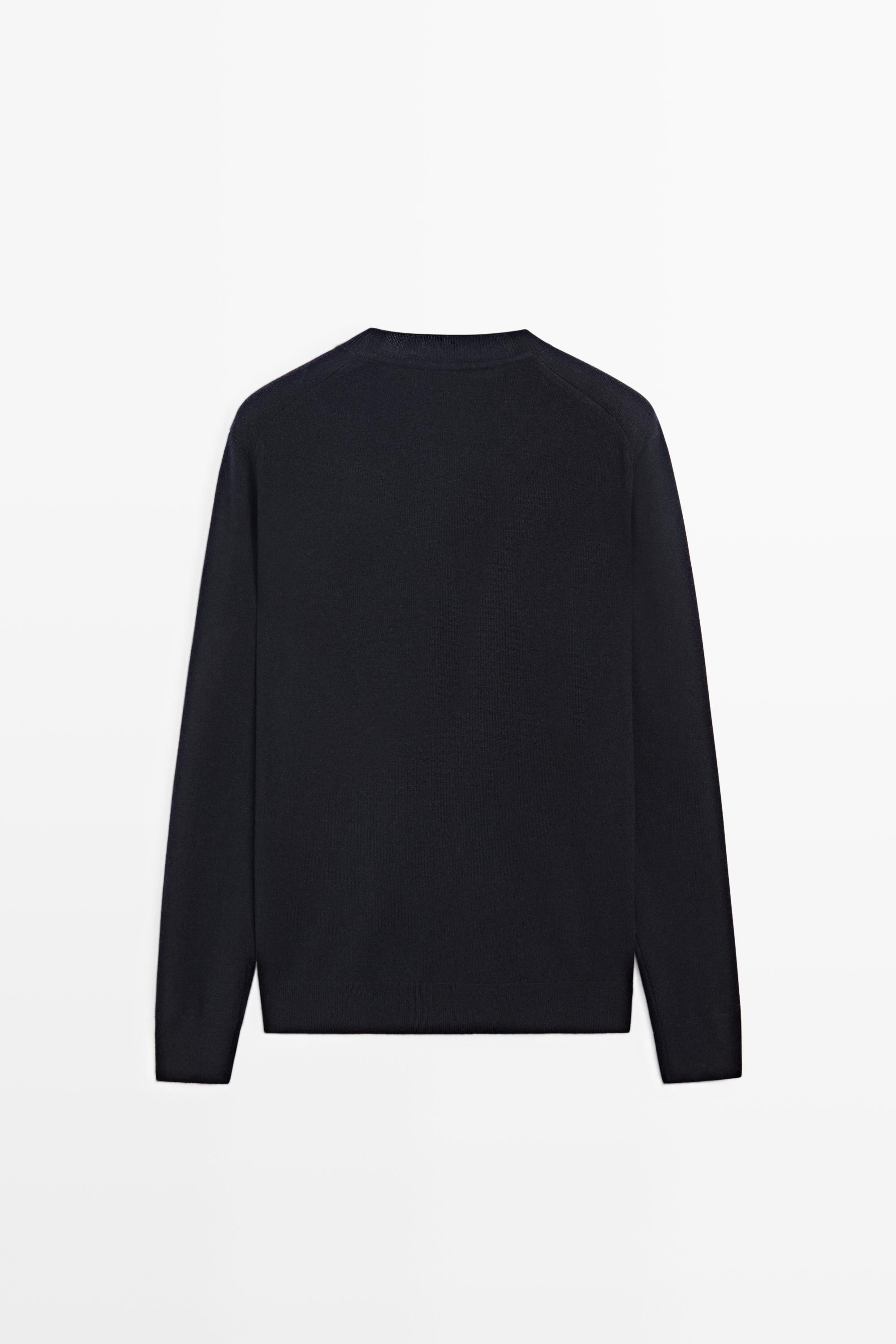 Wool blend round neck knit sweater — NAVY BLUE