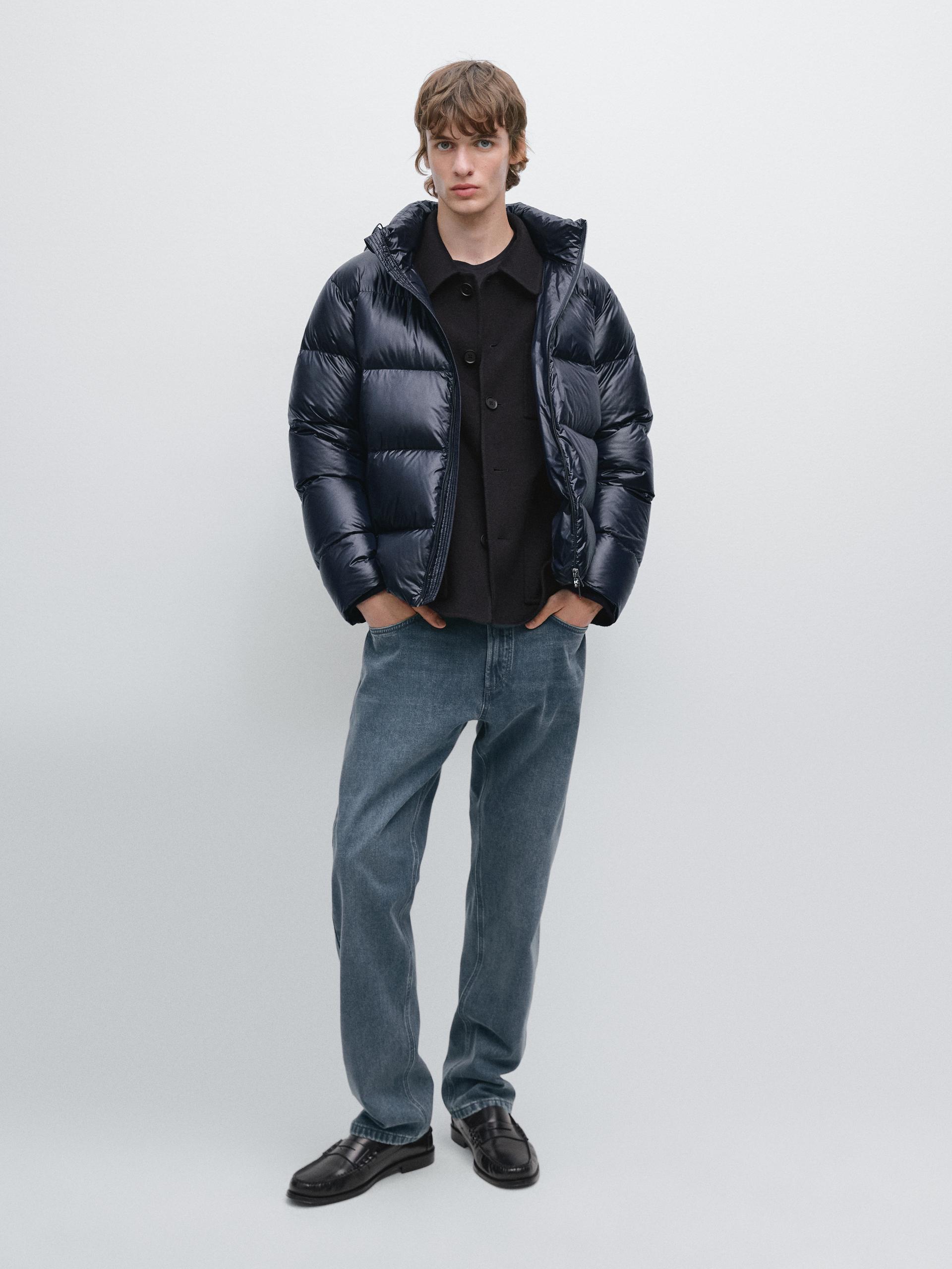 Doudoune Satinée - Bleu Marine - Xl - Massimo Dutti - Homme