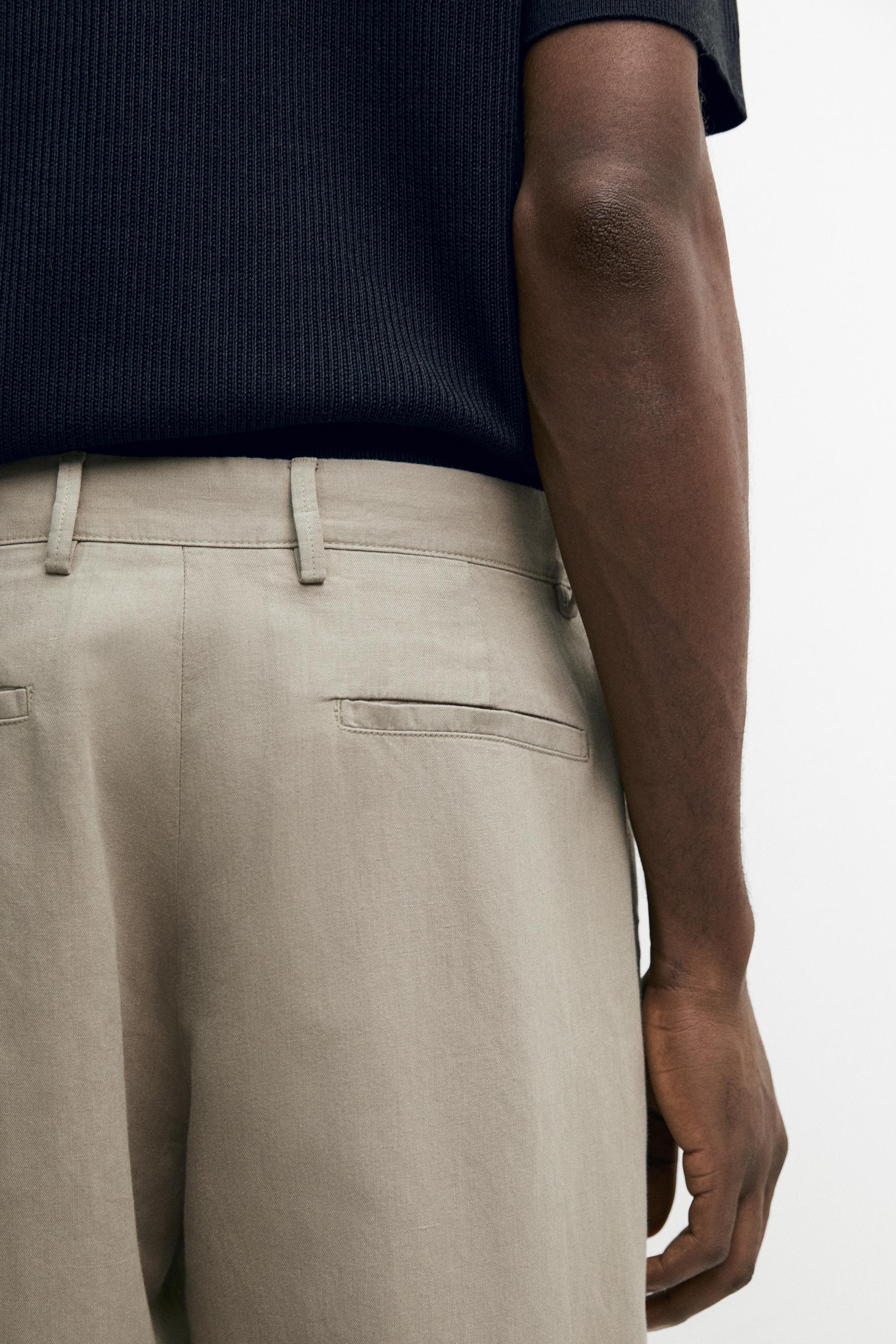 Straight-leg linen and cotton trousers with darts — BEIGE