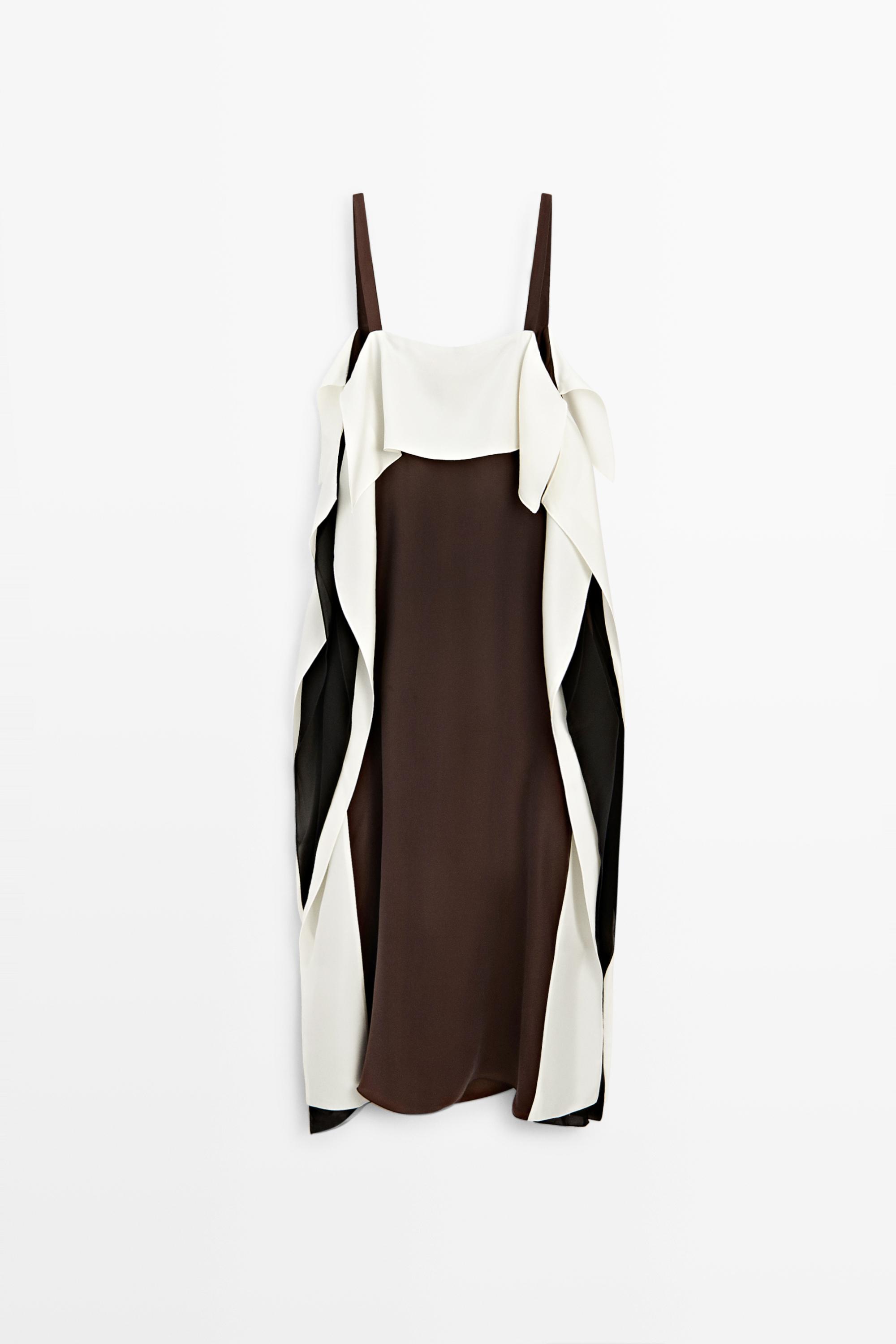 Flowing color-block midi dress — BROWN