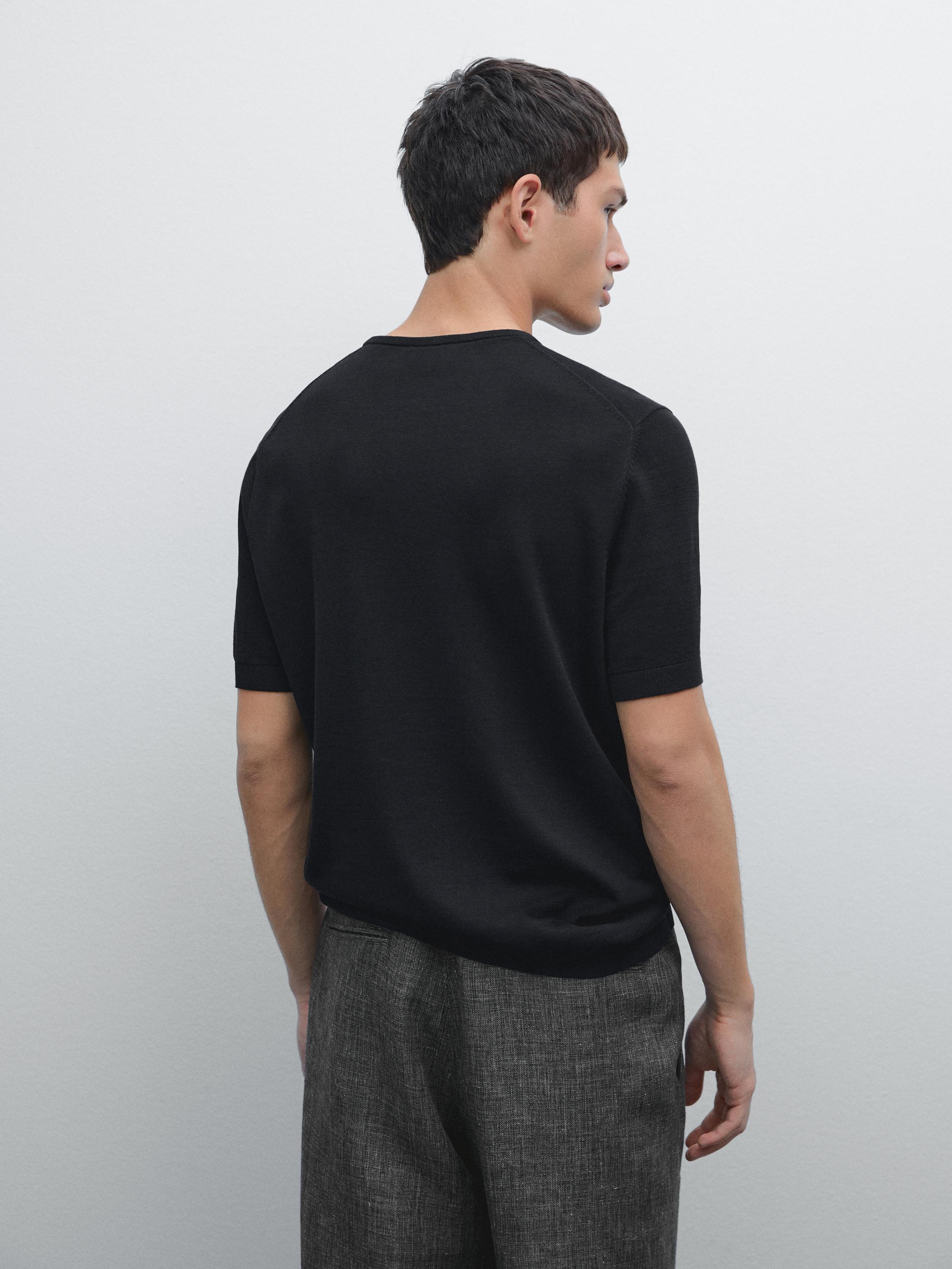 Cotton blend knit short sleeve sweater
