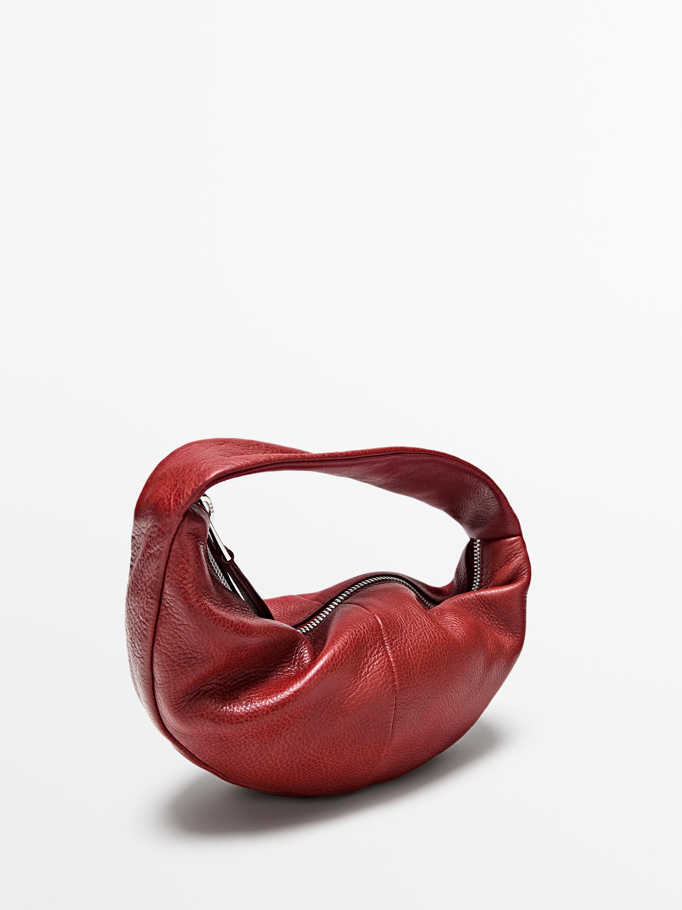 Mini nappa leather half-moon bag — RED