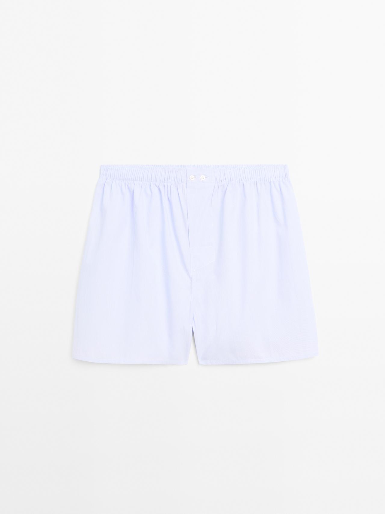 Massimo Dutti - Herre - Boxershorts I 100 % Bomuld Med Mikrostriber - Himmelblå - Xl