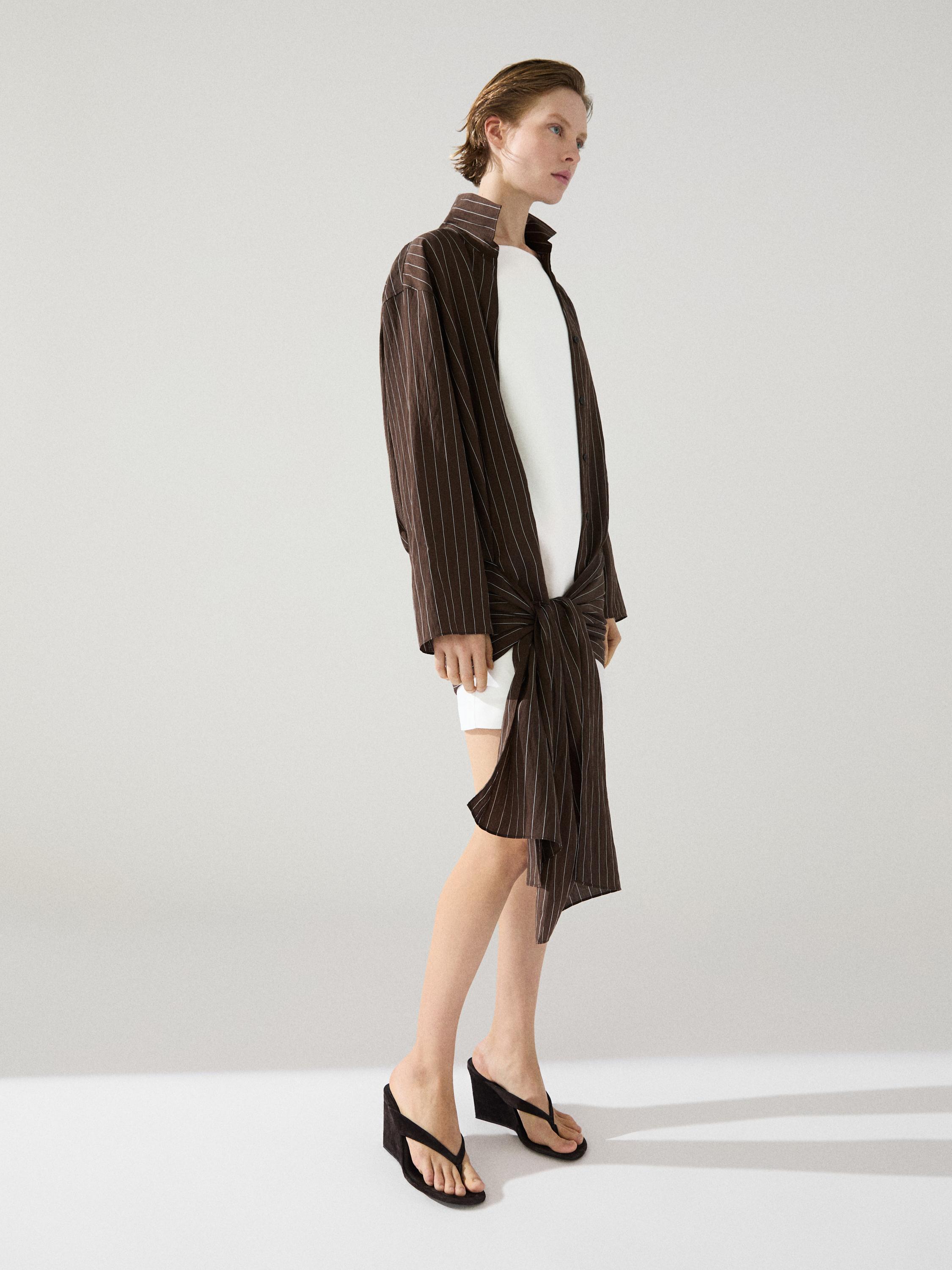 Split leather high-heel wedge sandals — BROWN