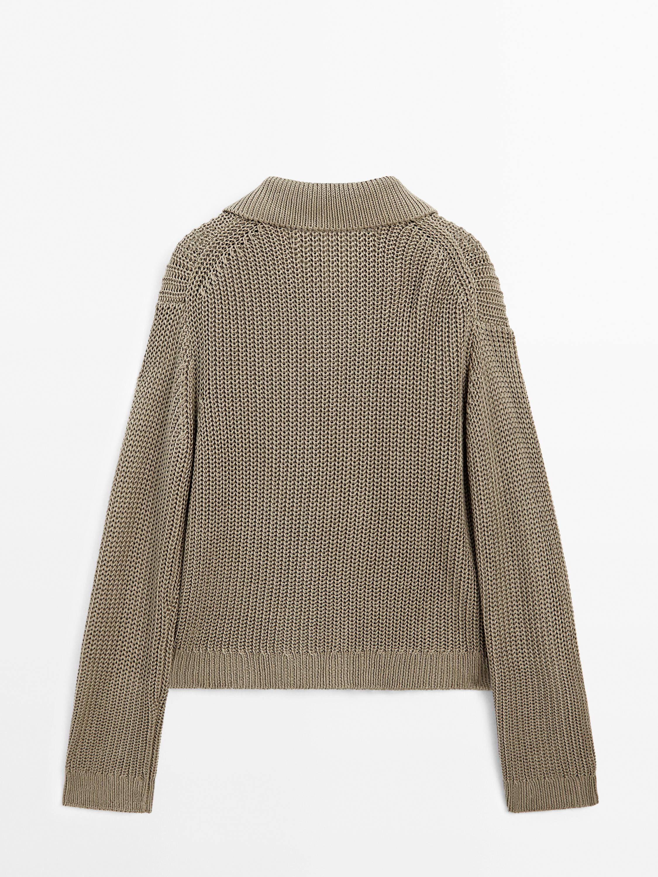 Mercerised cotton cardigan with horn button detail