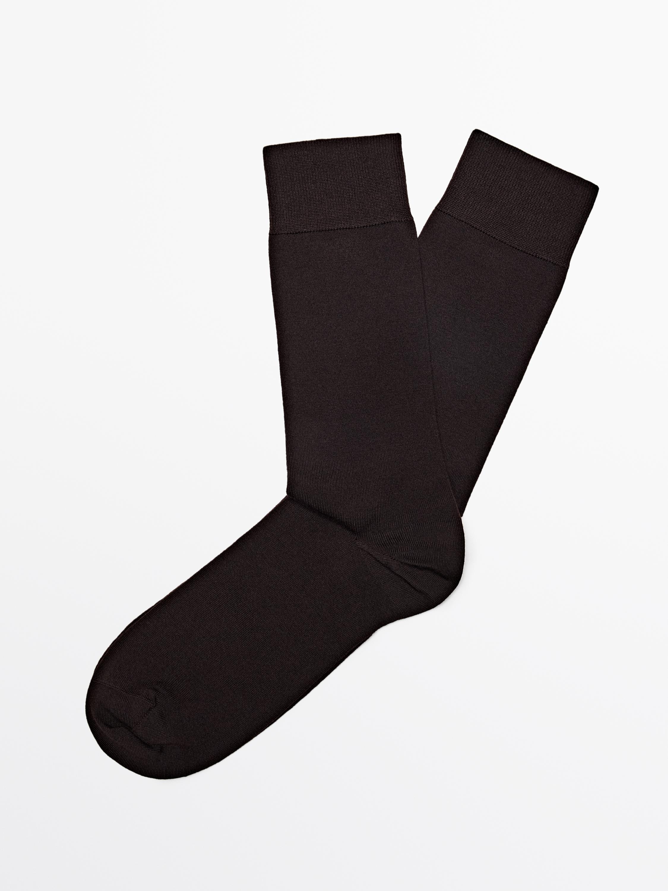 Plain wool blend knit socks