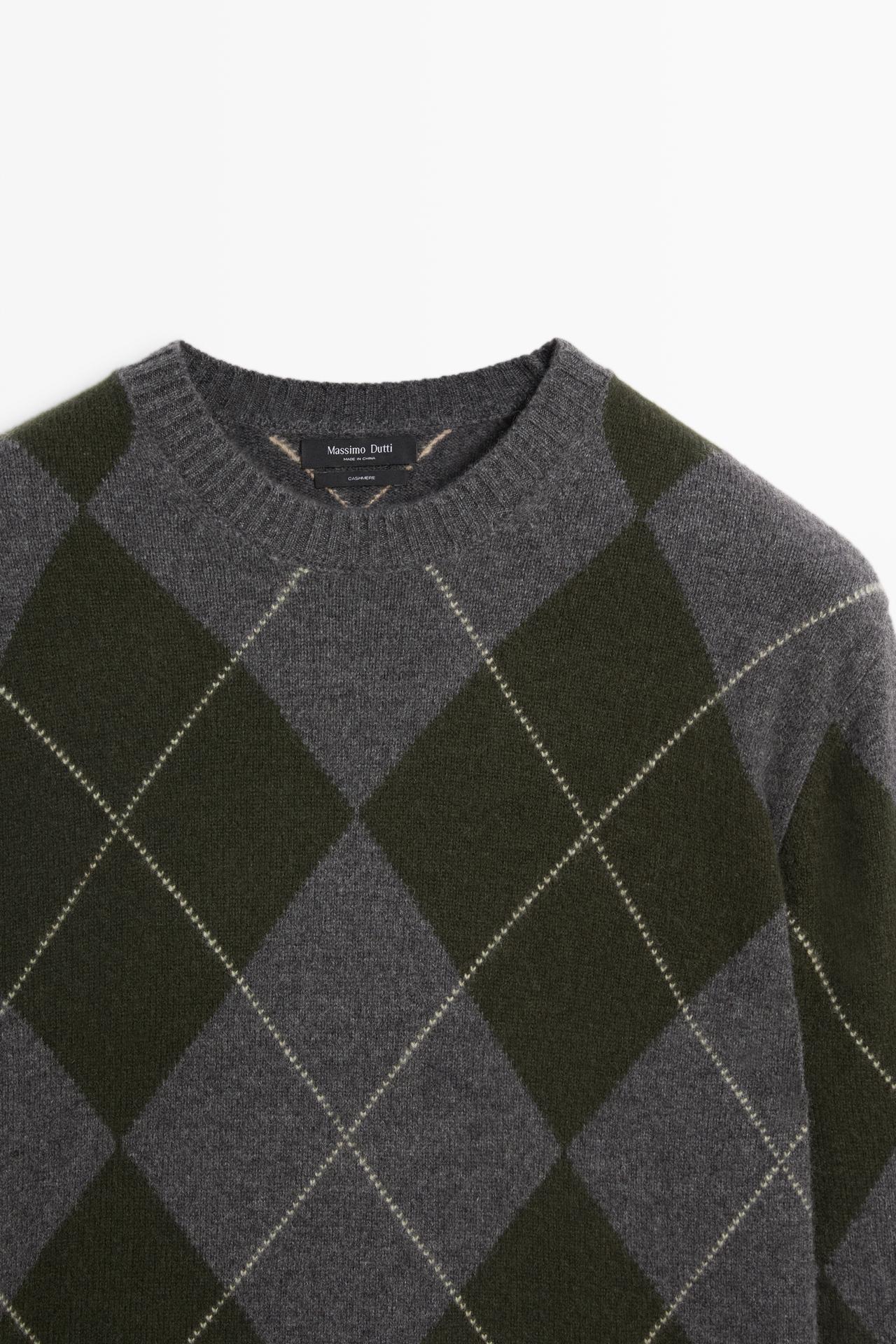 100% cashmere argyle knit sweater — DARK GREEN