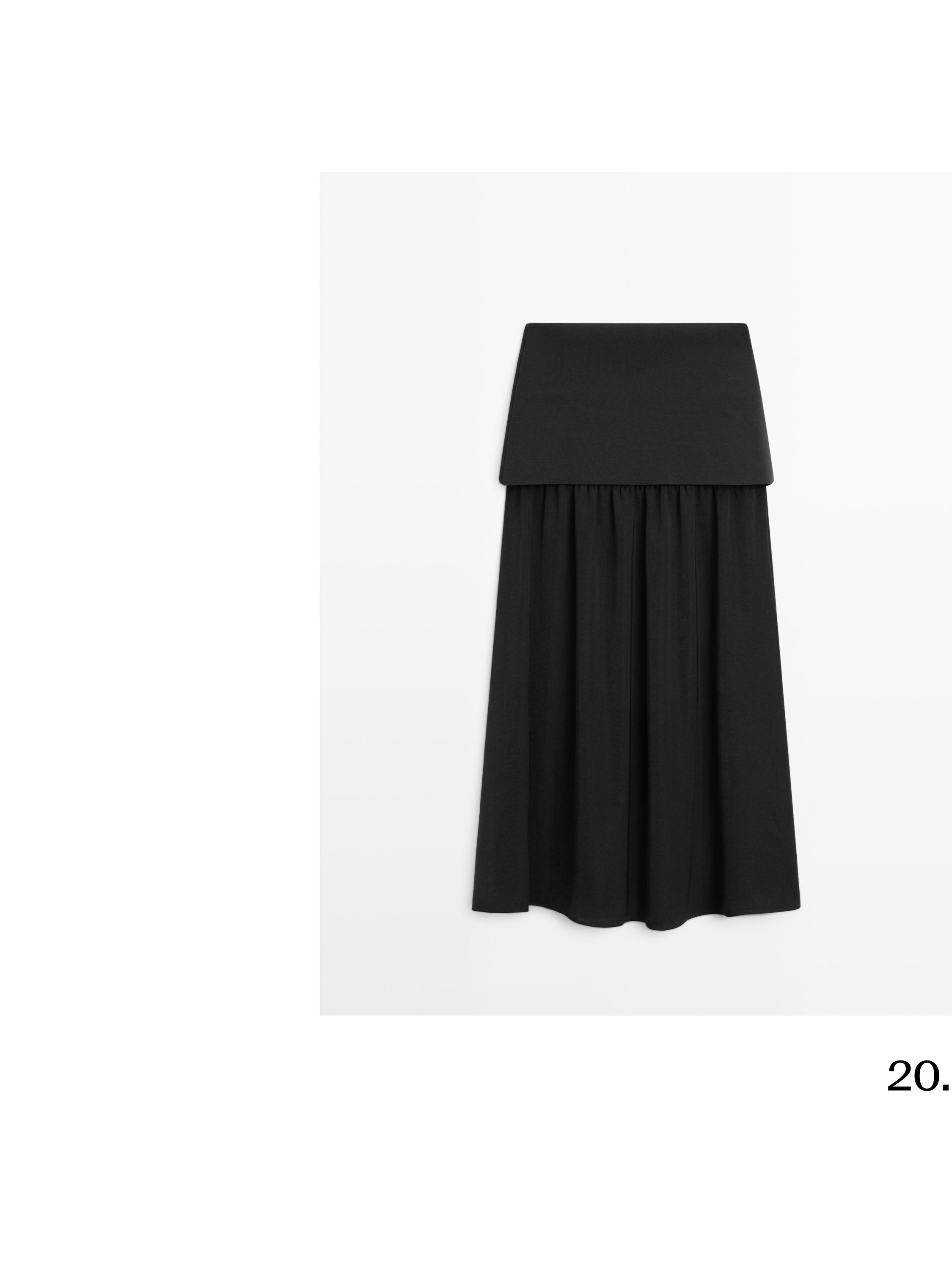 Flowing contrast midi skirt — BLACK