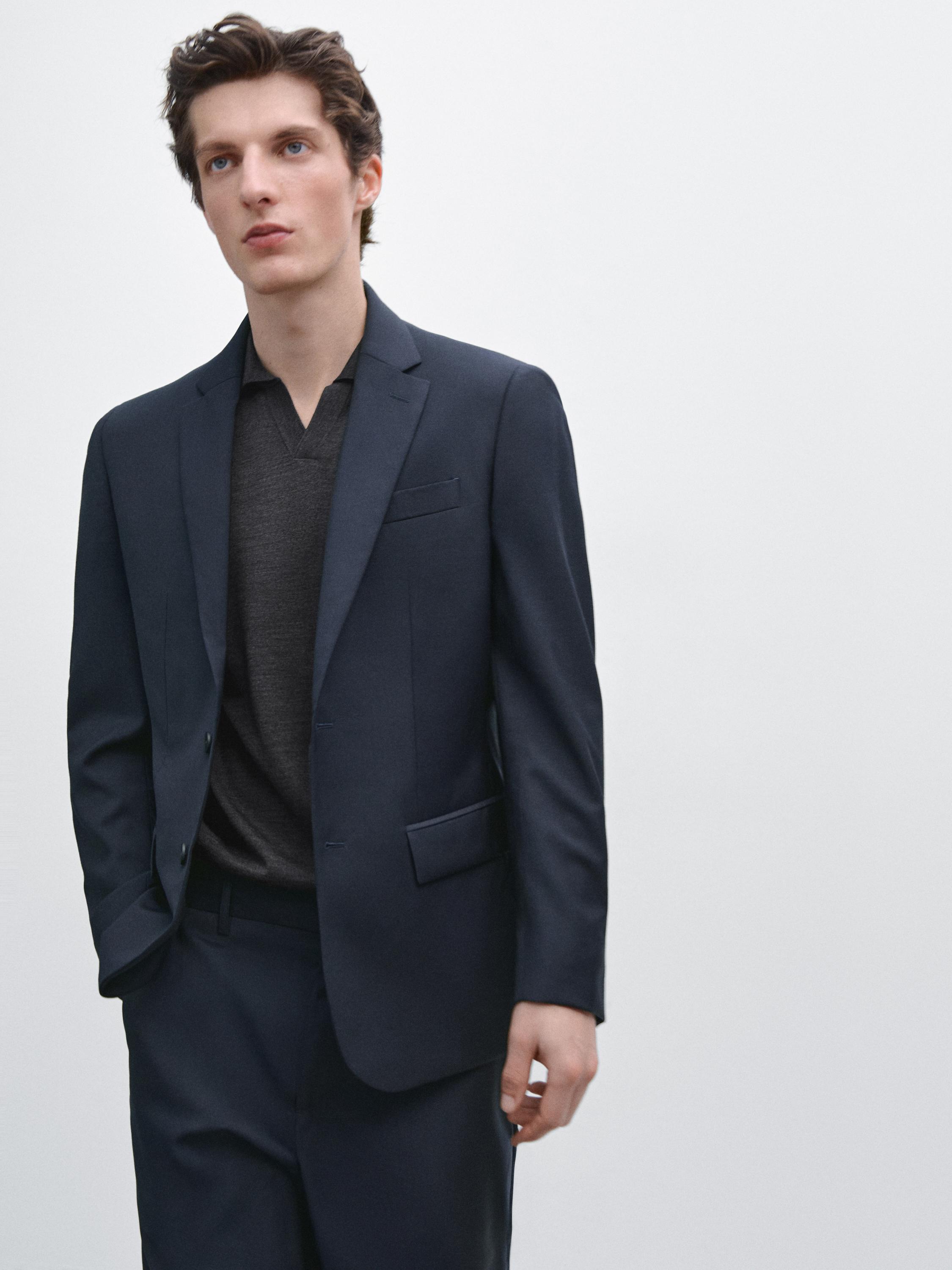 100% cool wool suit blazer — NAVY BLUE