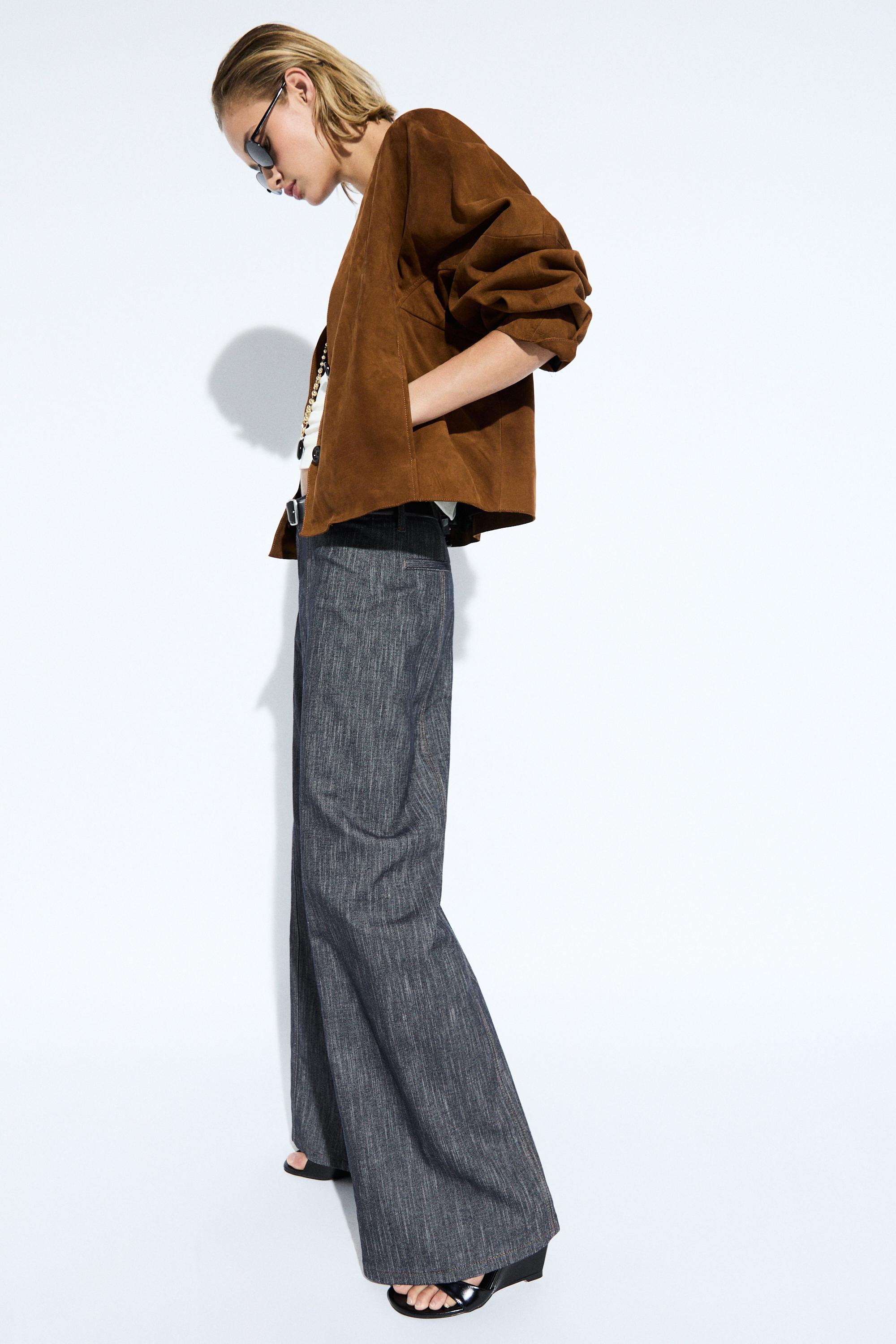 High-waist linen palazzo trousers — Dark Blue