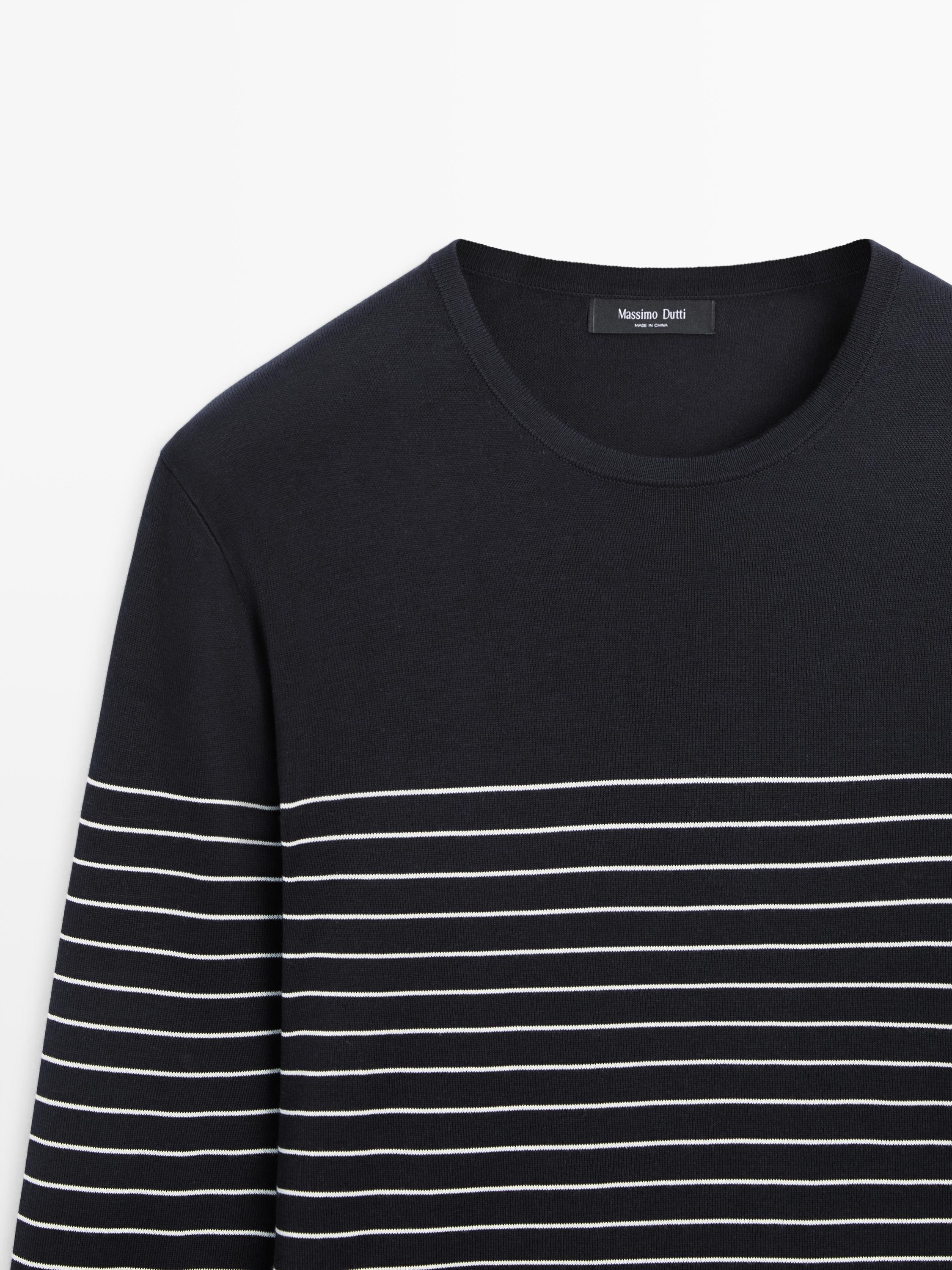Striped crew neck sweater — NAVY BLUE