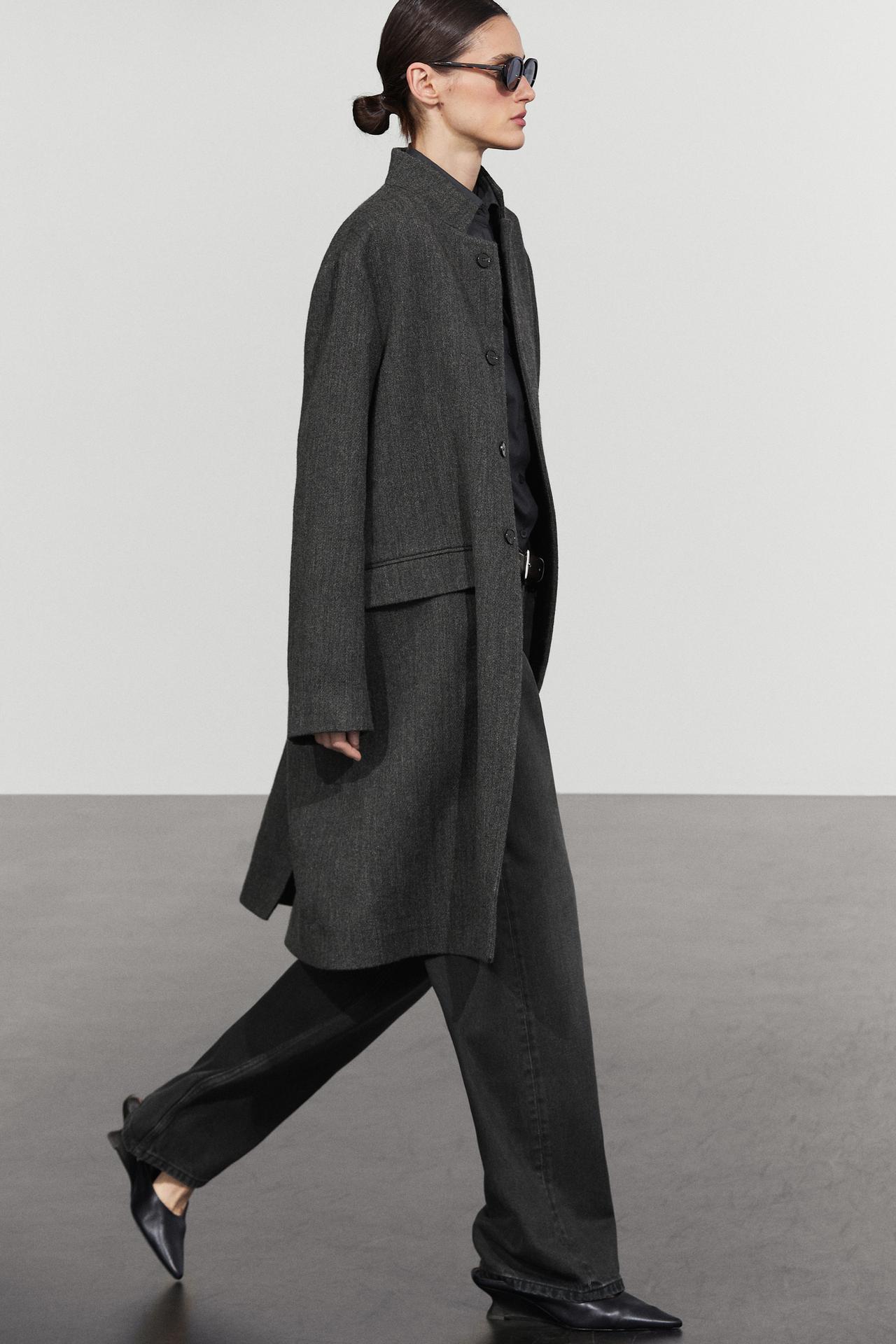 High collar wool coat — DARK GREY
