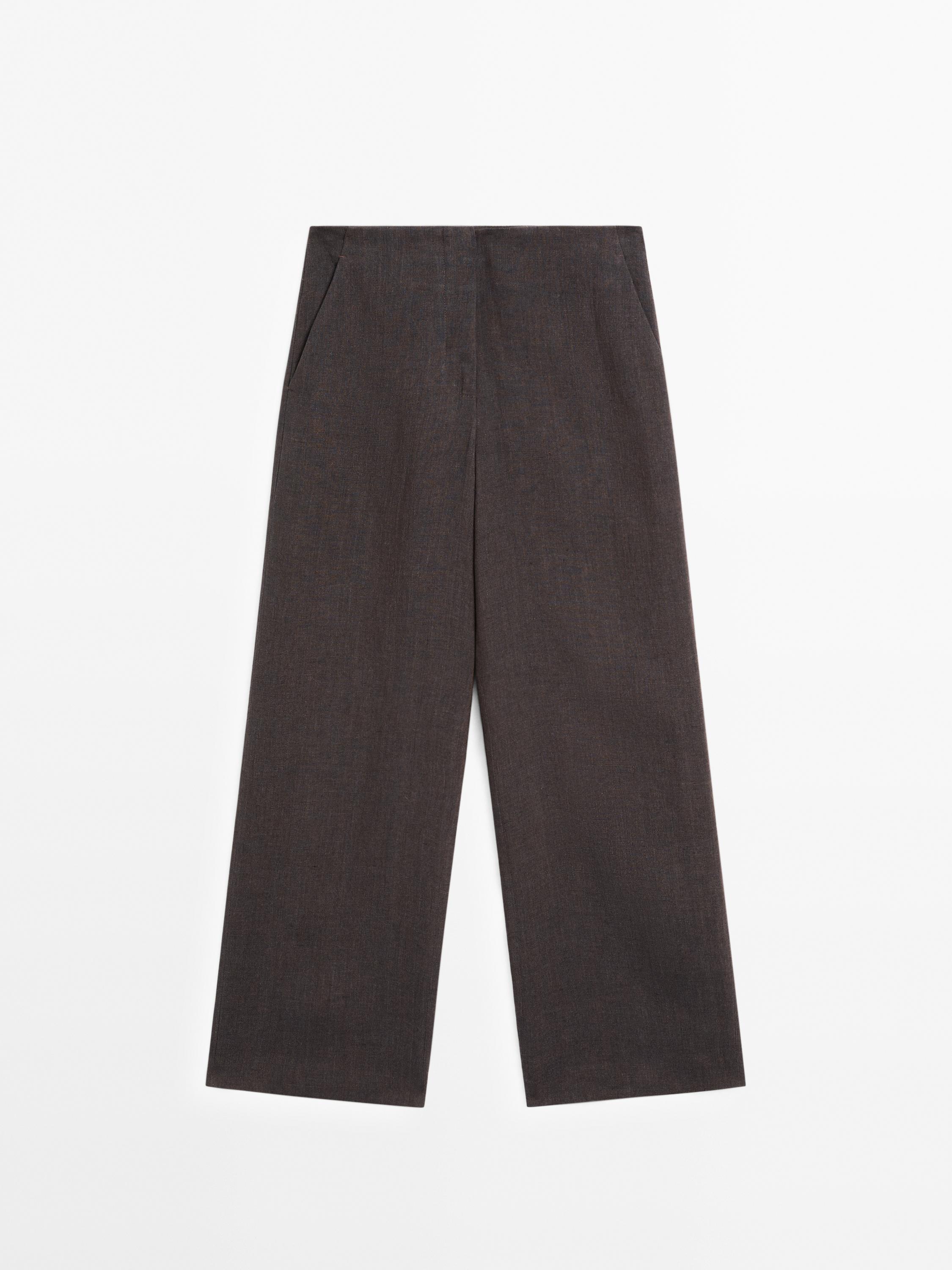 Lightweight straight fit 100% linen trousers