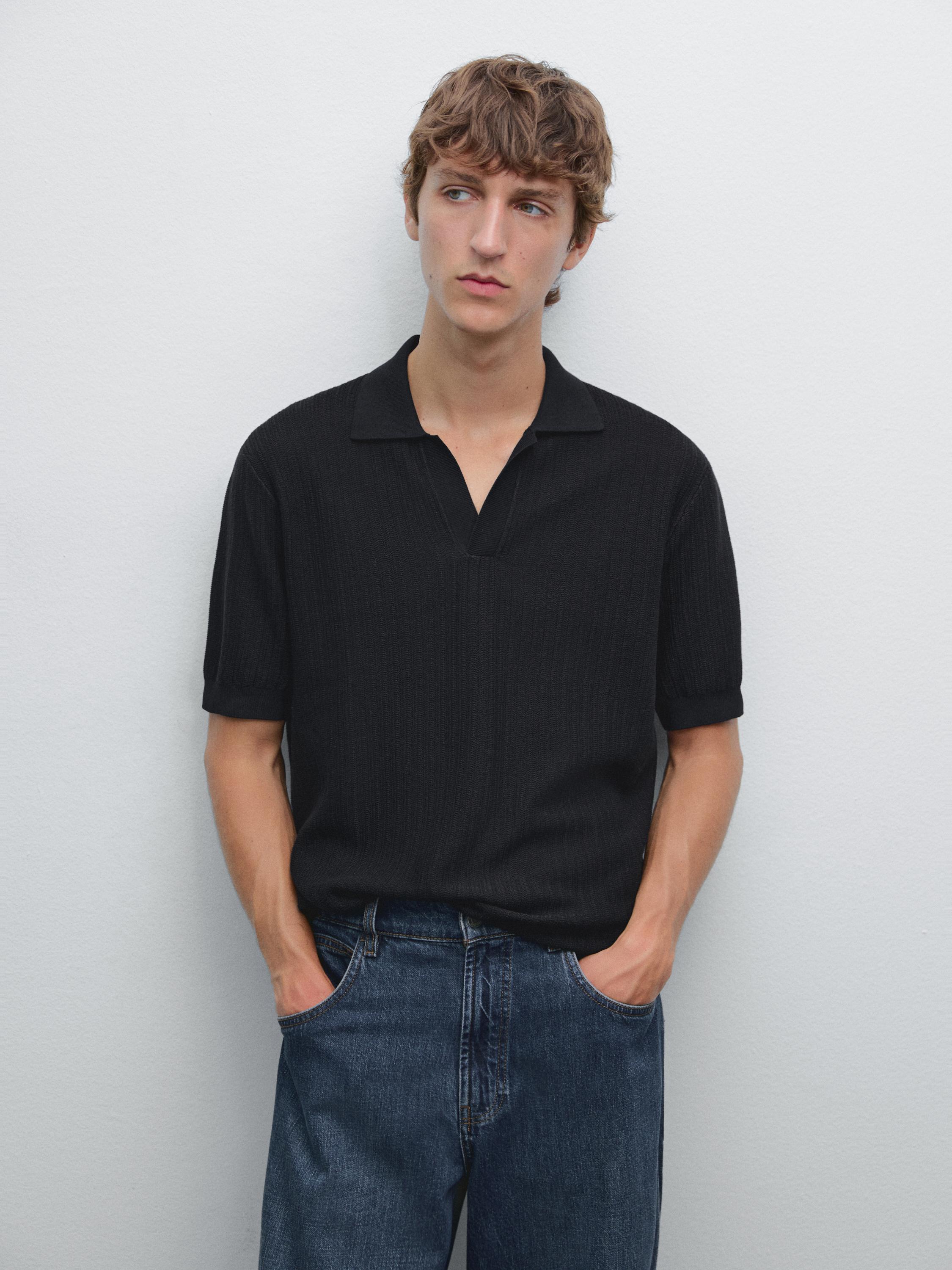 Kortermet, jacquardstrikket poloskjorte