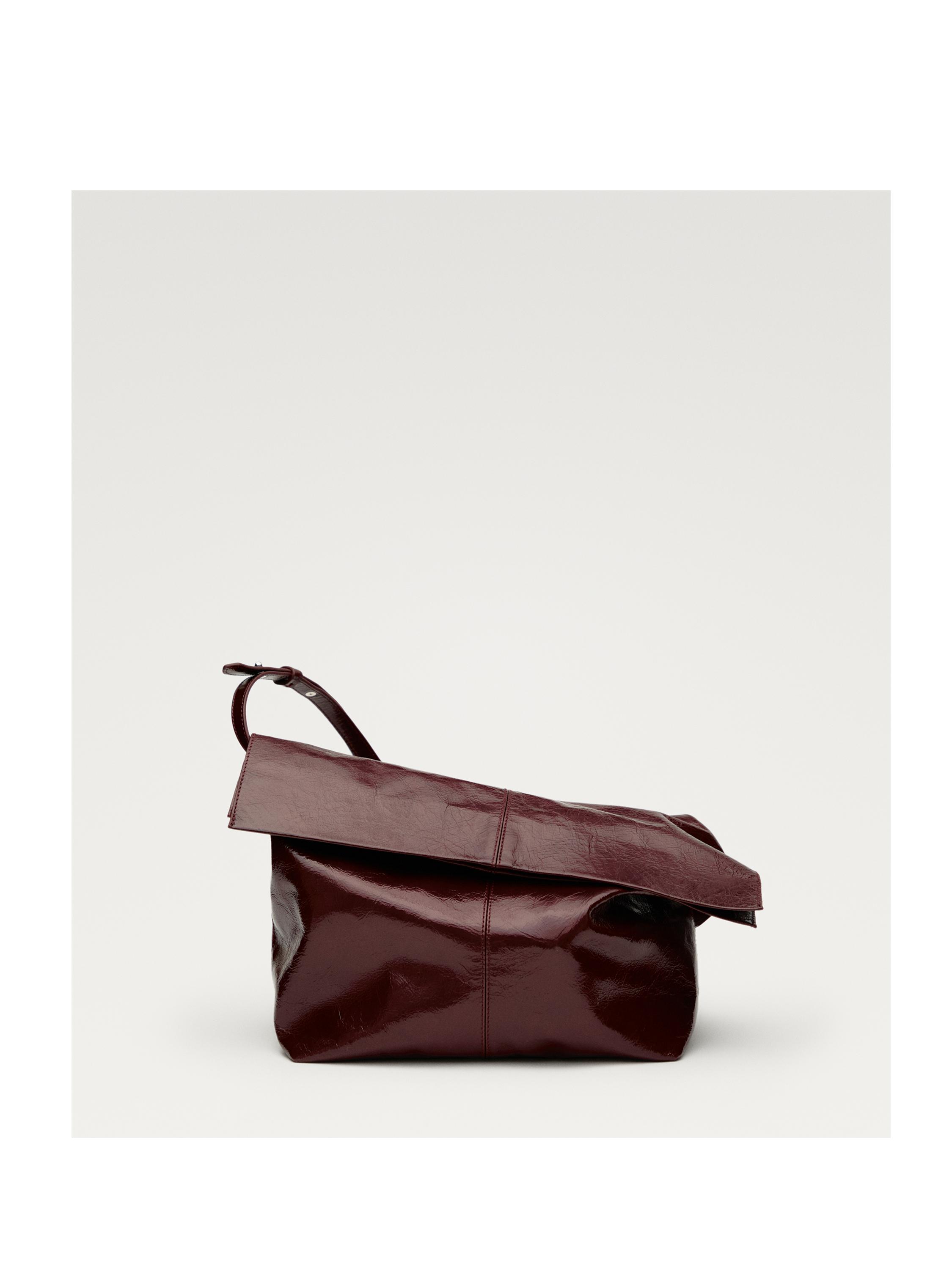 Crackled nappa leather flap bag — BROWN MARL