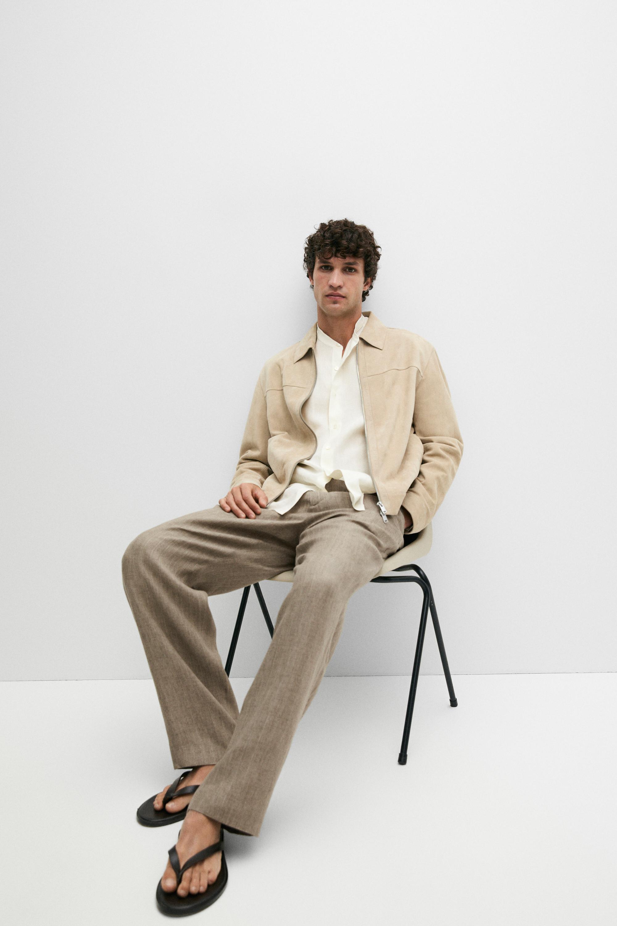 100% linen striped trousers — BEIGE