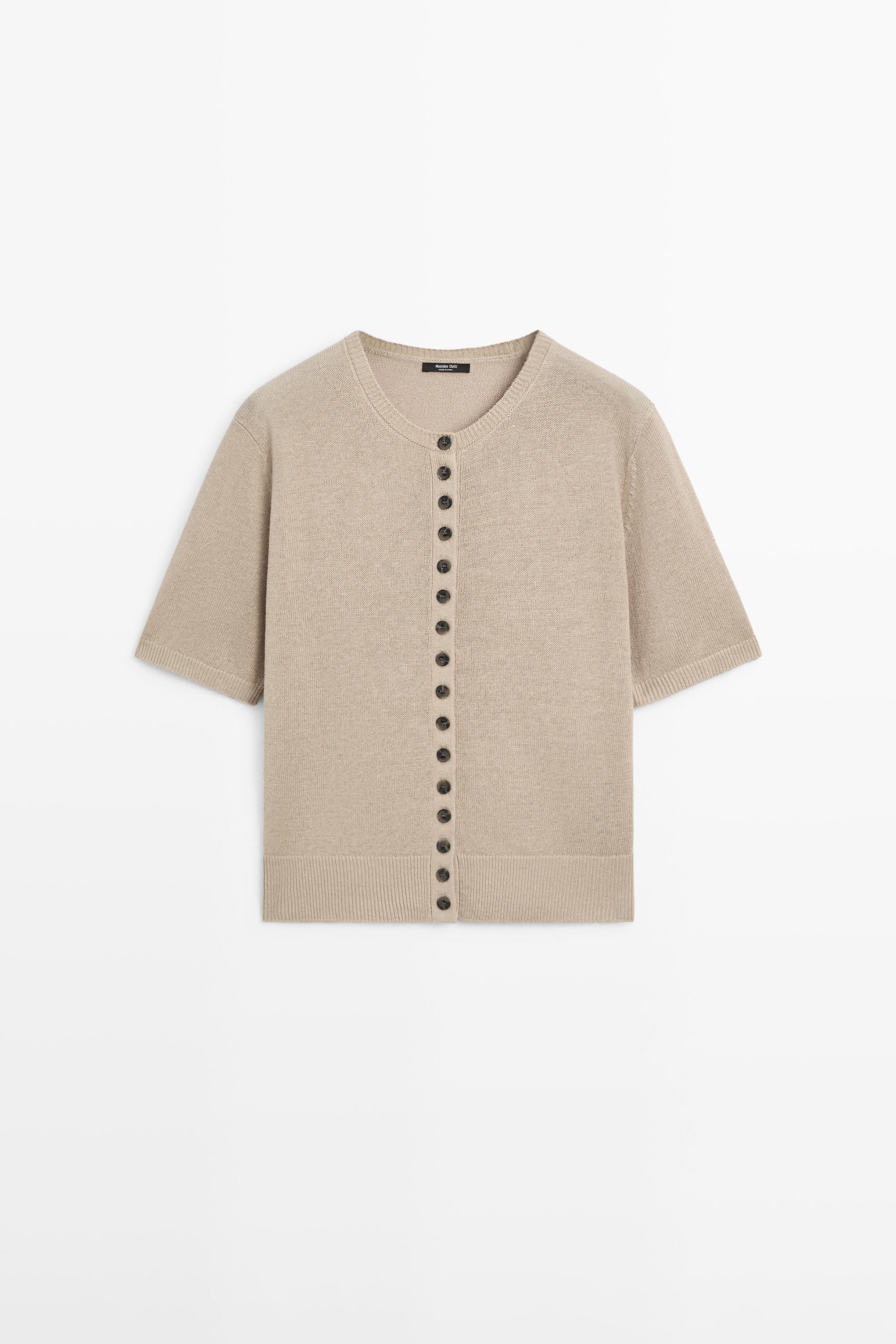 Linen blend short sleeve cardigan