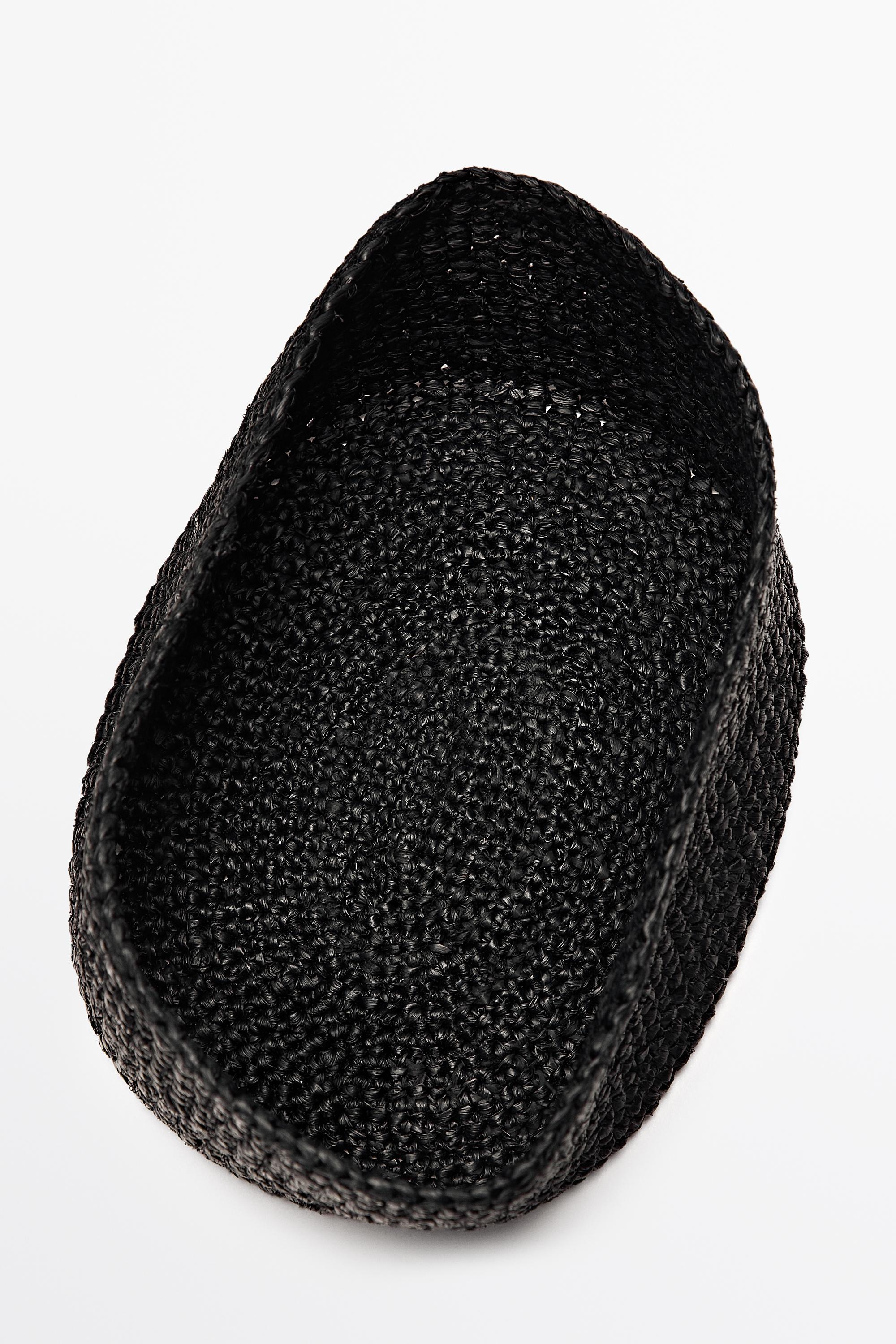 Raffia pillbox hat — BLACK