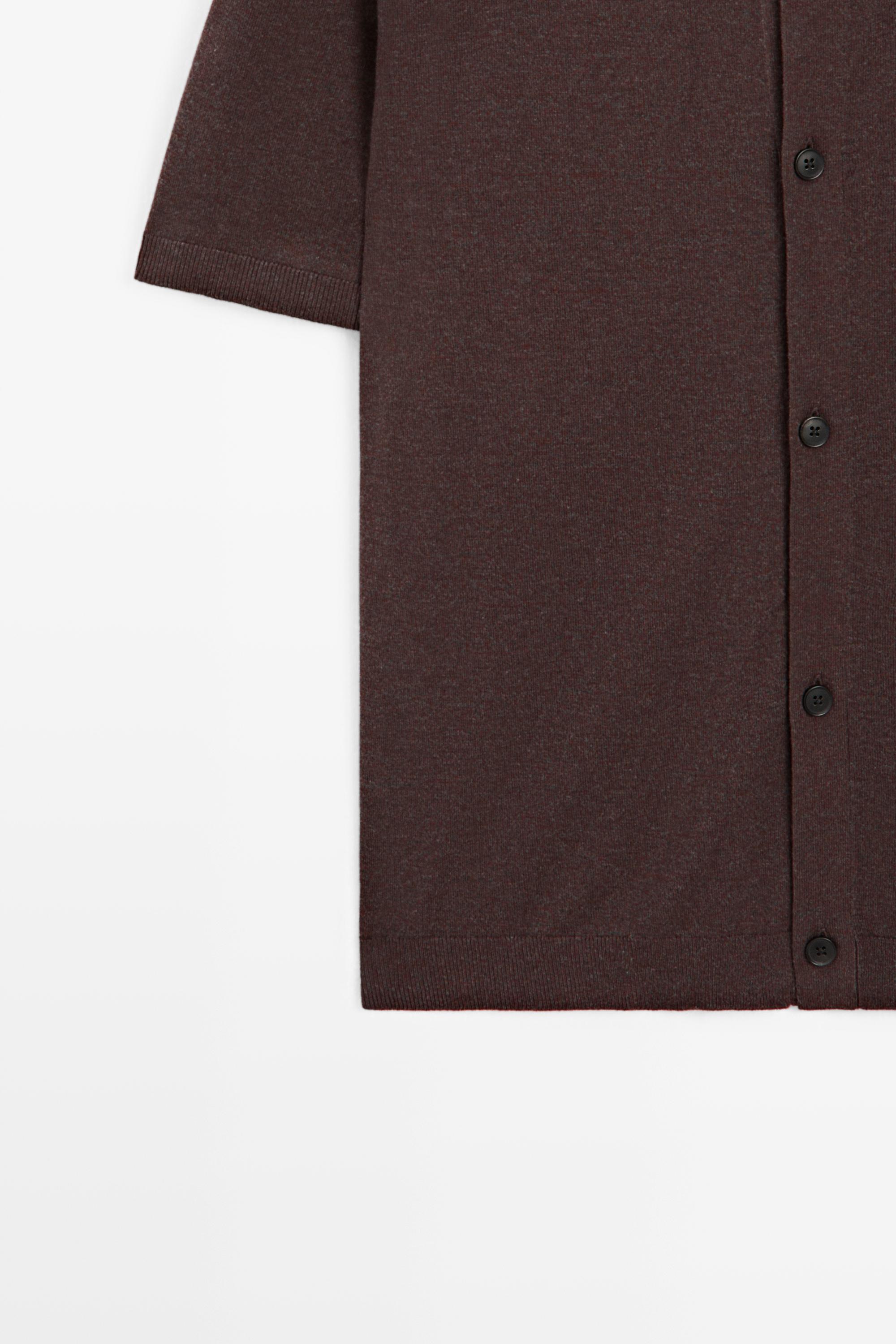 Short sleeve button-up knit cardigan — MAHOGANY