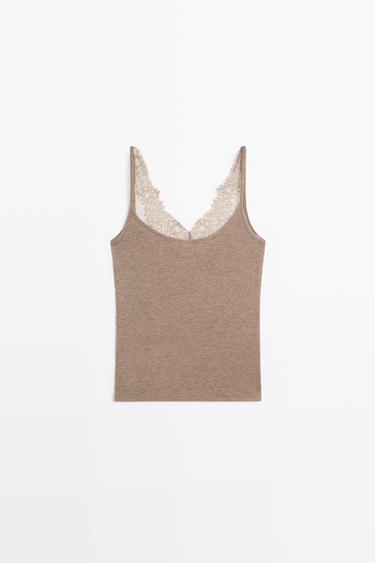 Strappy lace-trimmed camisole top — MINK 6