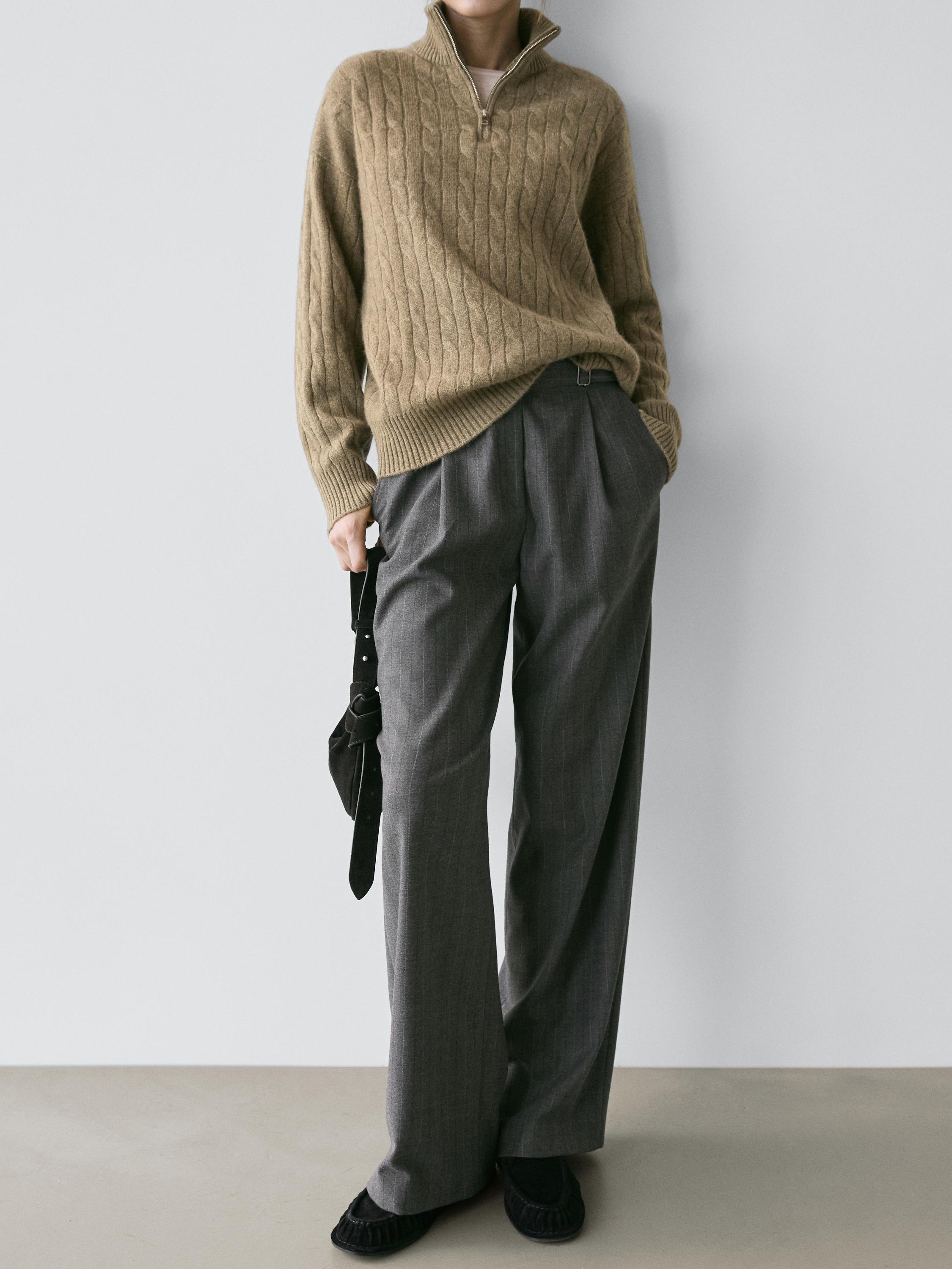100% wool wide-leg textured trousers