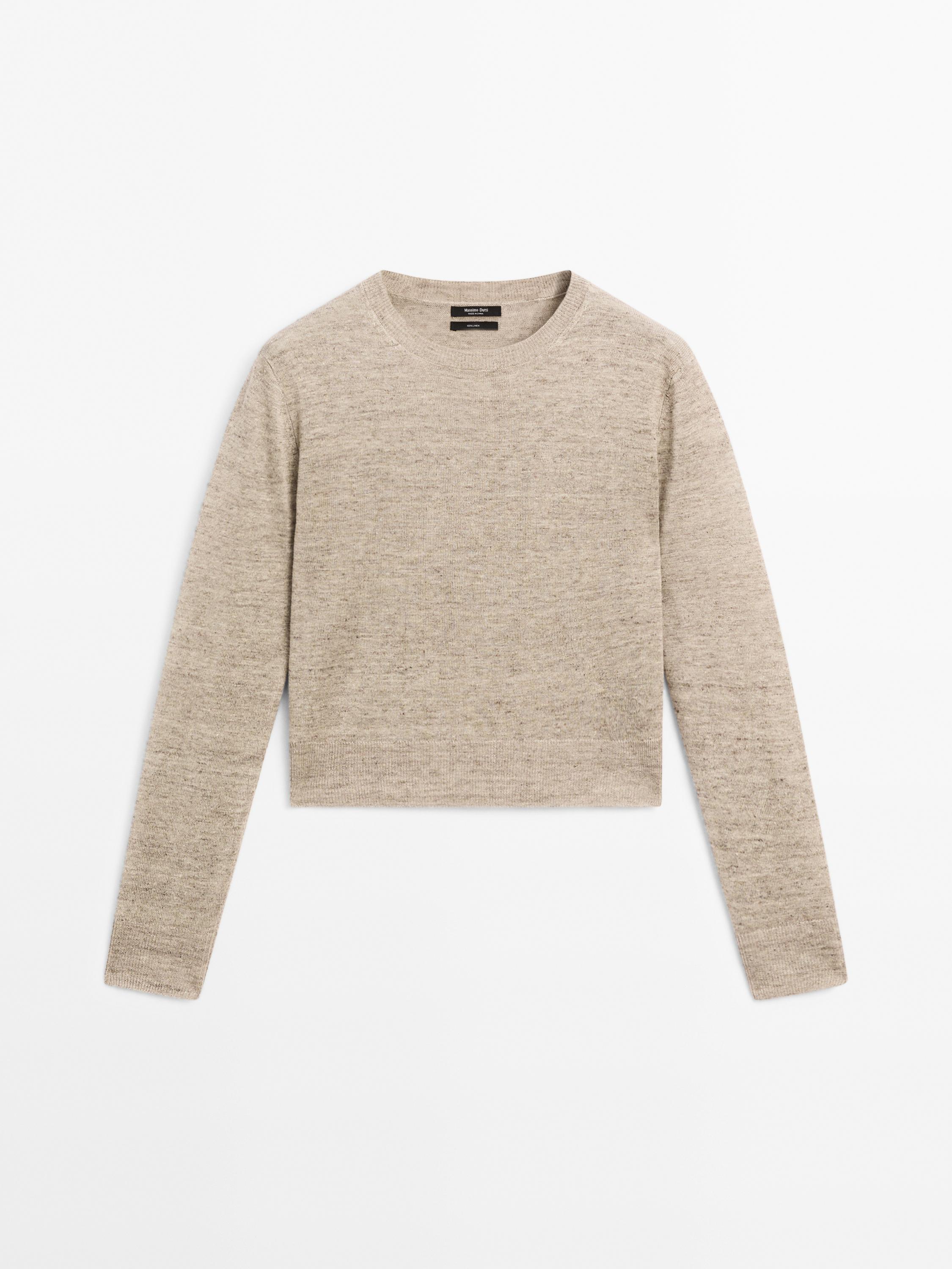 Strickpullover aus 100 % meliertem Leinen