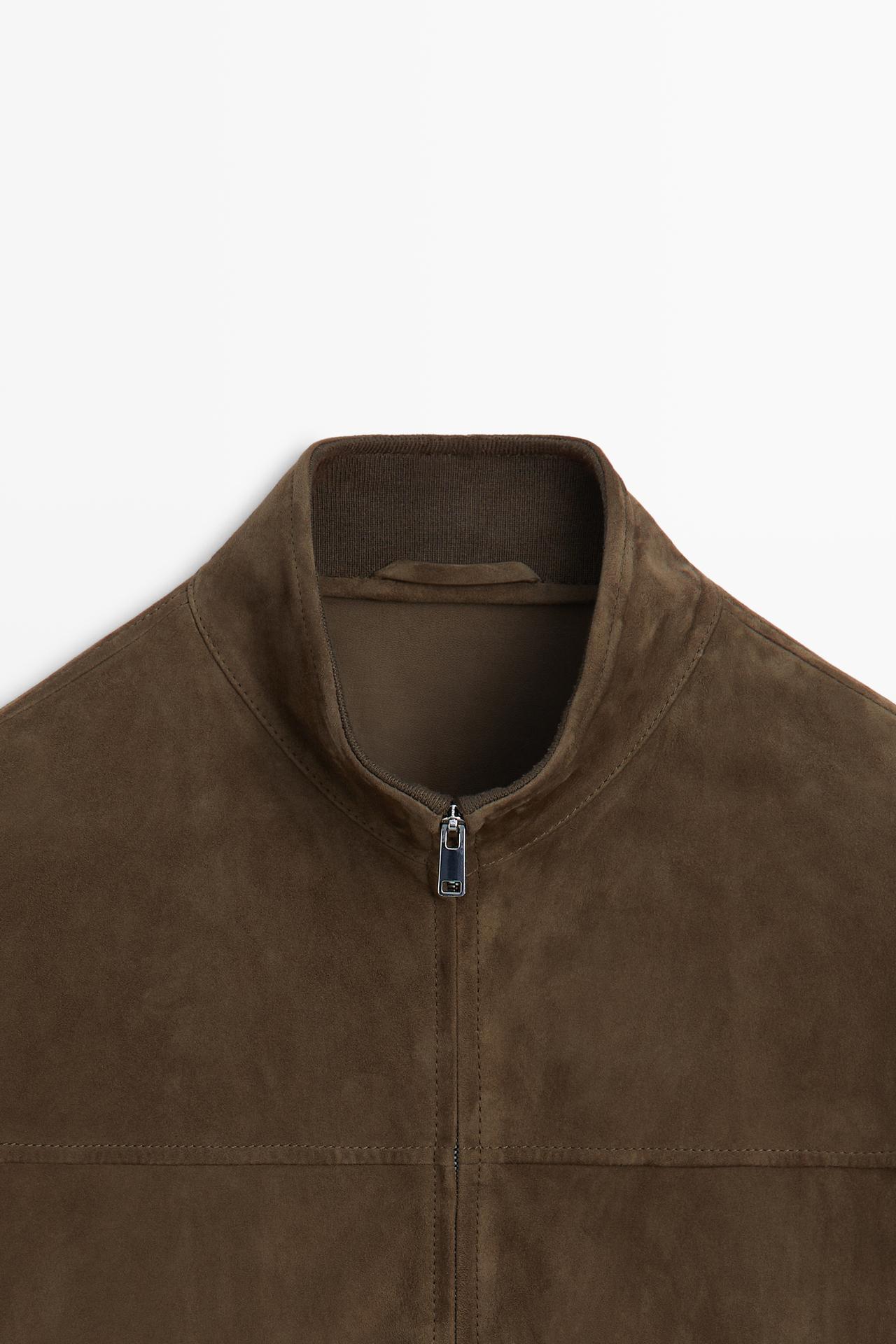 Combined suede bomber jacket — MOLE BROWN