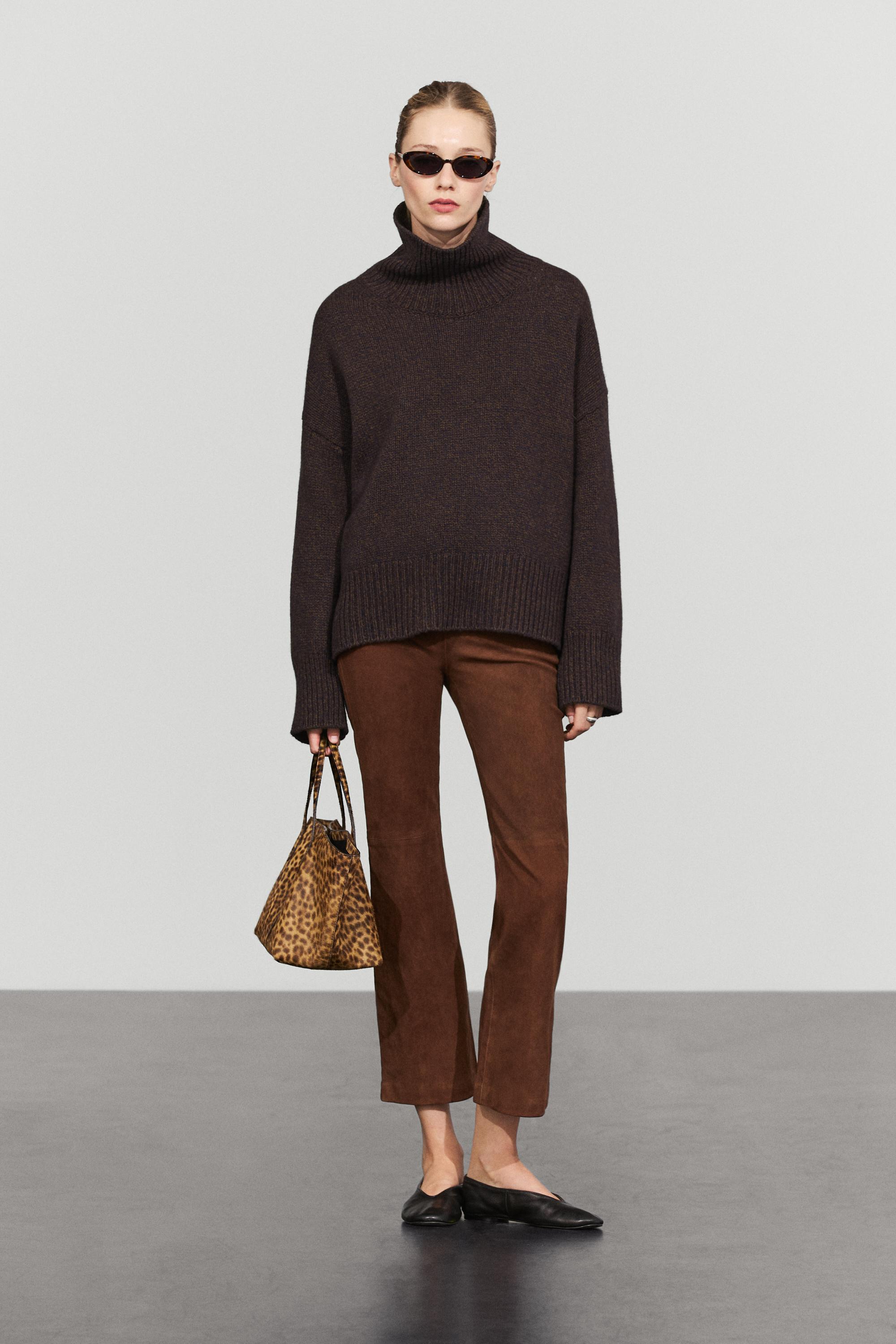 100% wool oversize knit sweater — BROWN