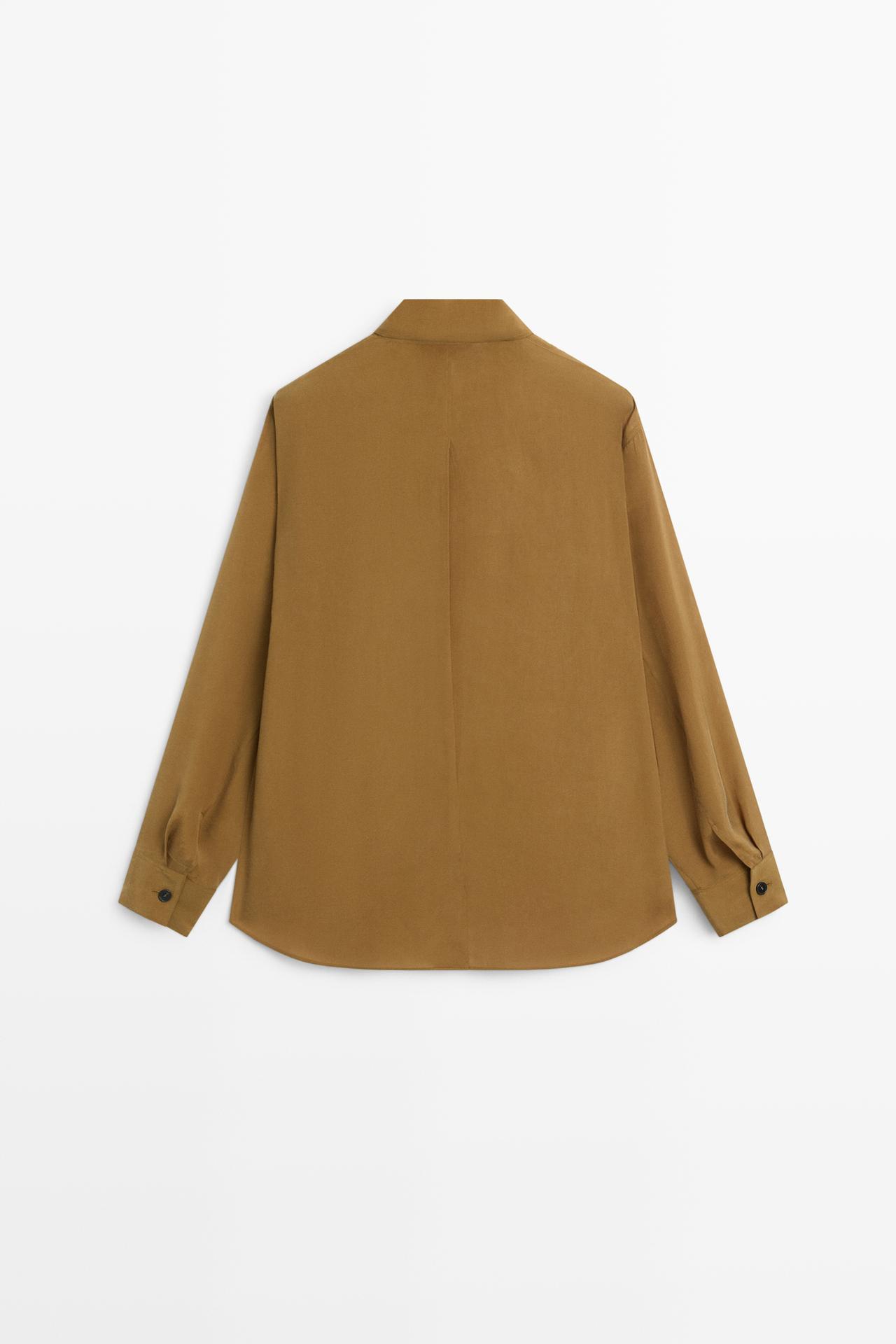 Flowing satin pocket shirt — Curry