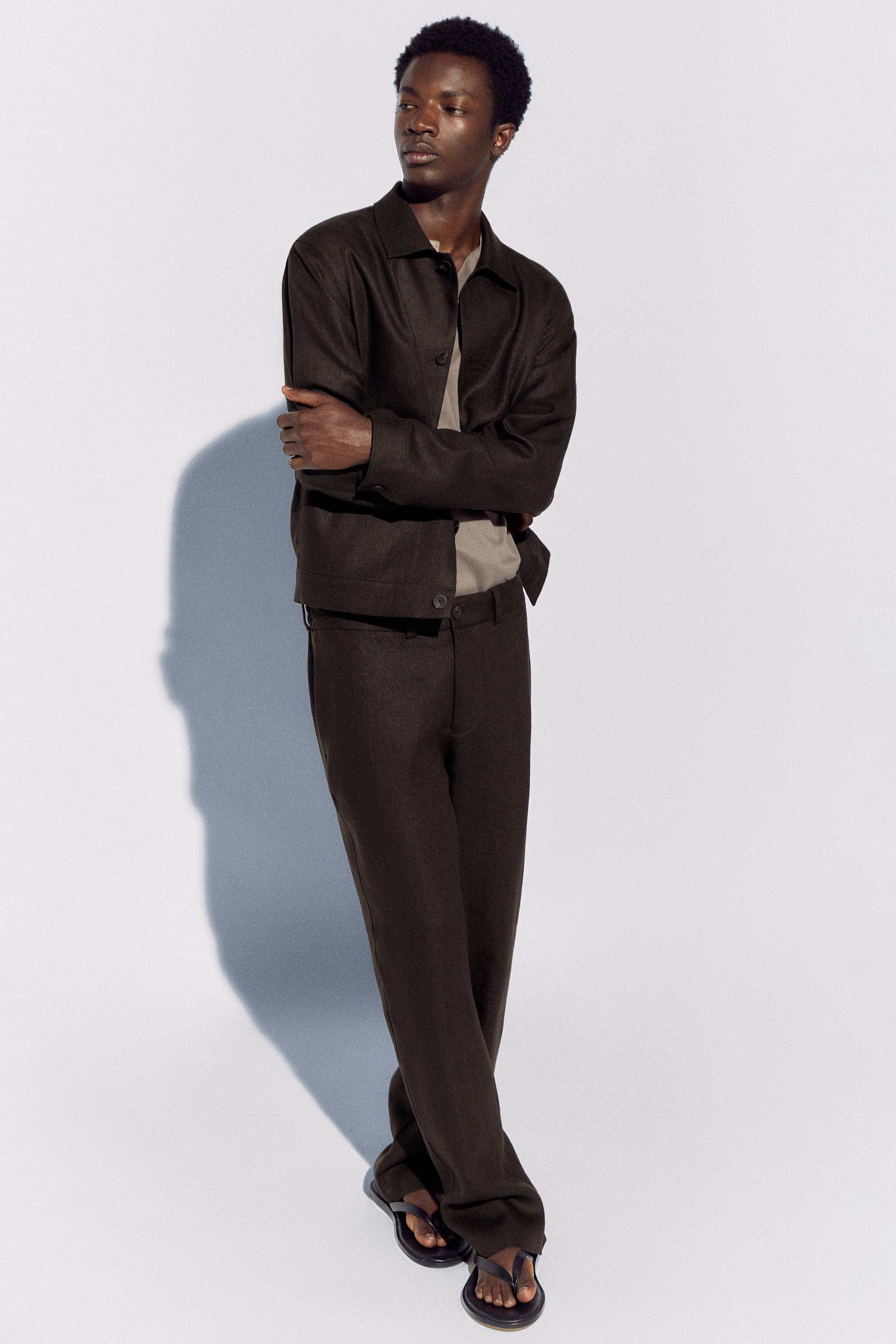 100% linen total look trousers — BROWN
