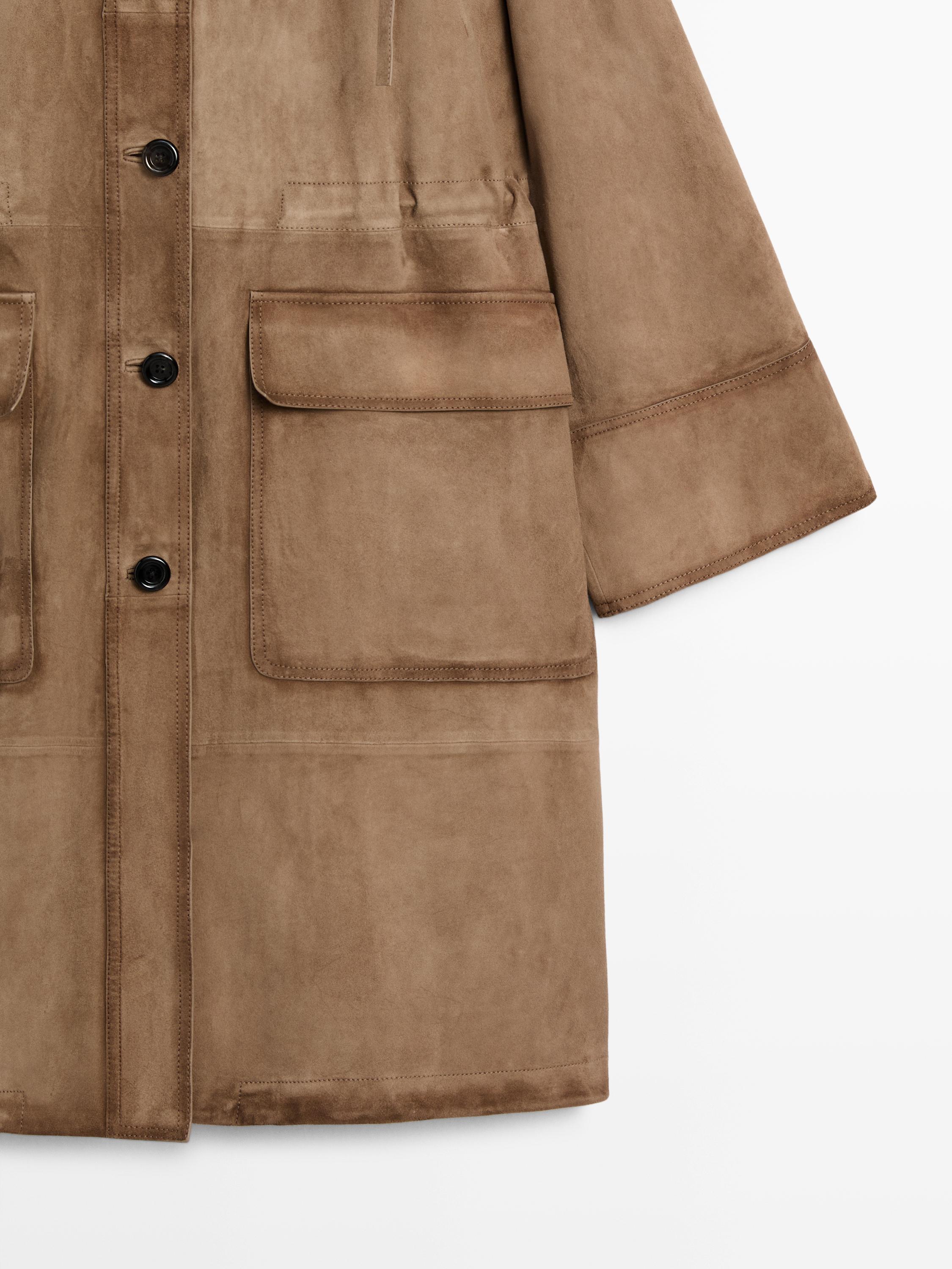Suede leather high neck parka — Washed