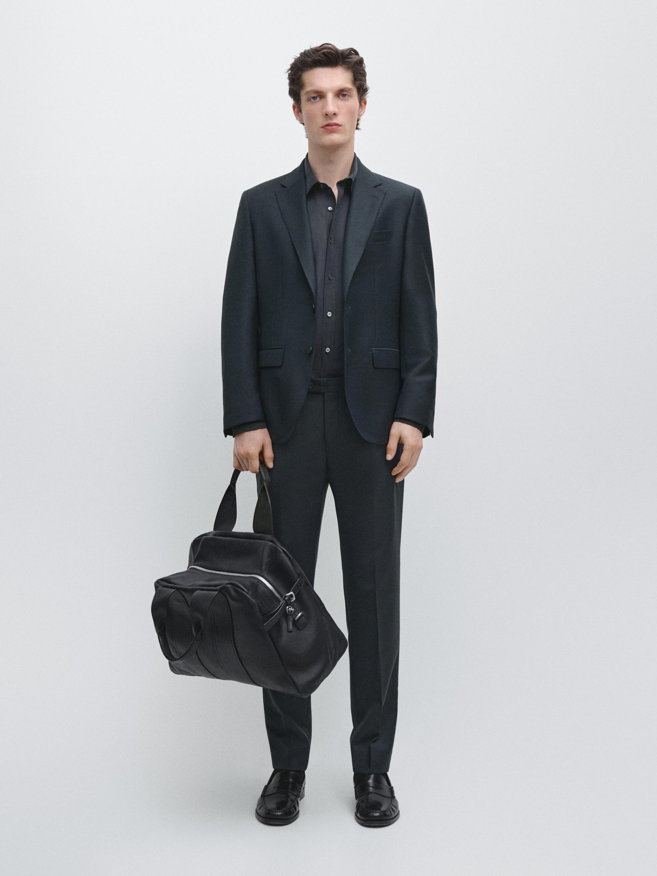 Cool wool micro-textured suit trousers — NAVY BLUE