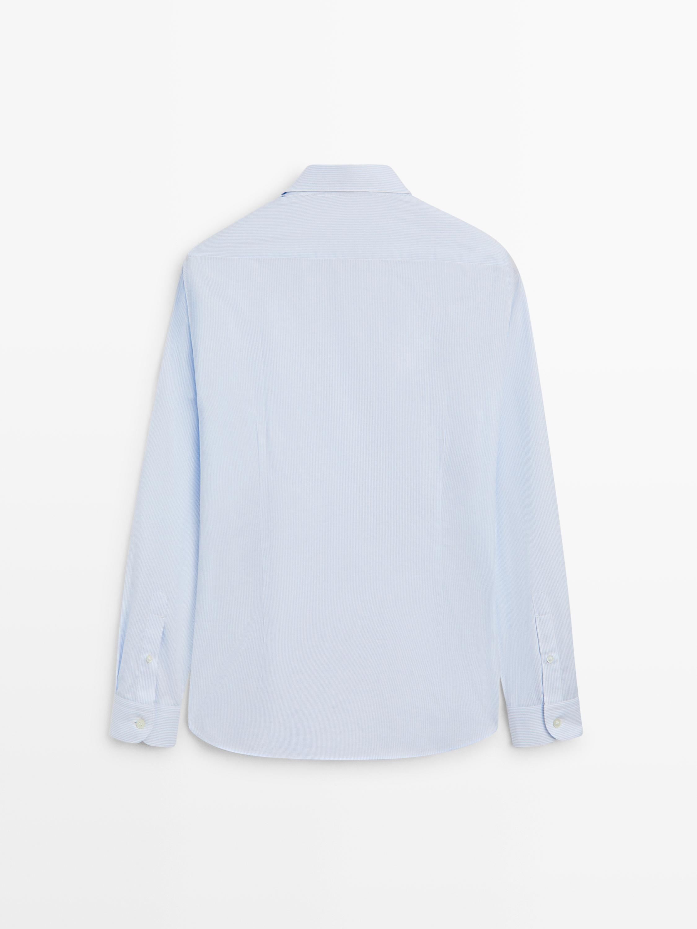 Slim fit striped 100% cotton shirt — Sky blue