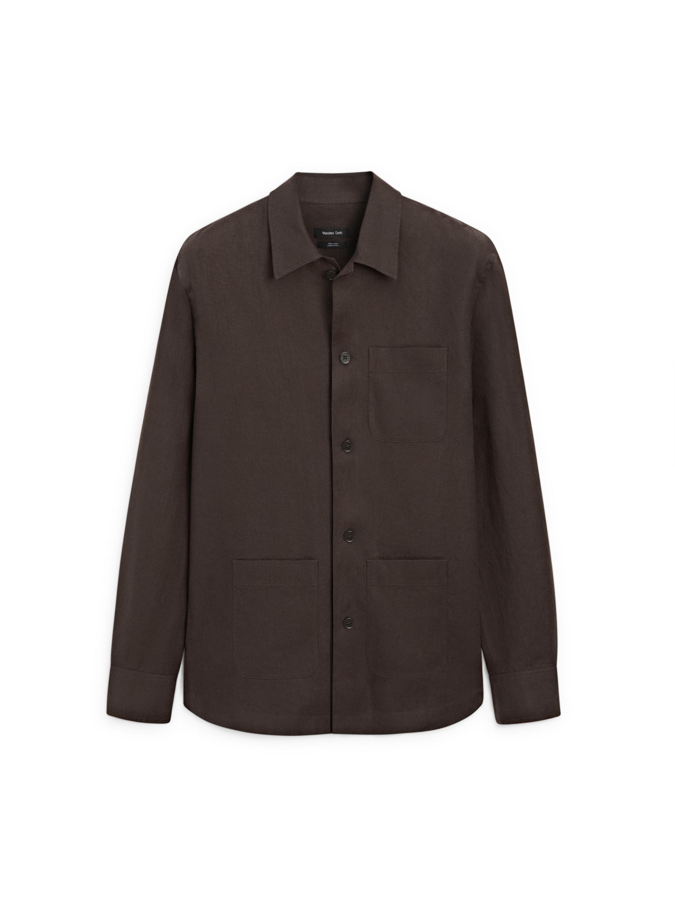 Linen total look overshirt with pocket details — BROWN