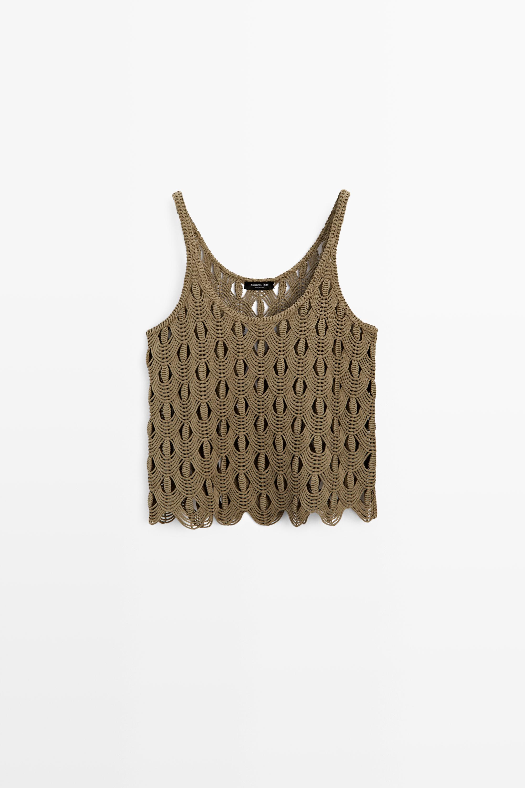 Strappy top with crochet detail — KHAKI