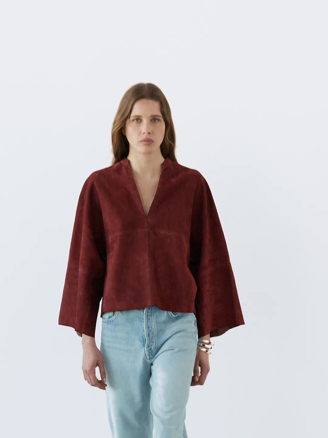 Loose-fitting suede leather shirt