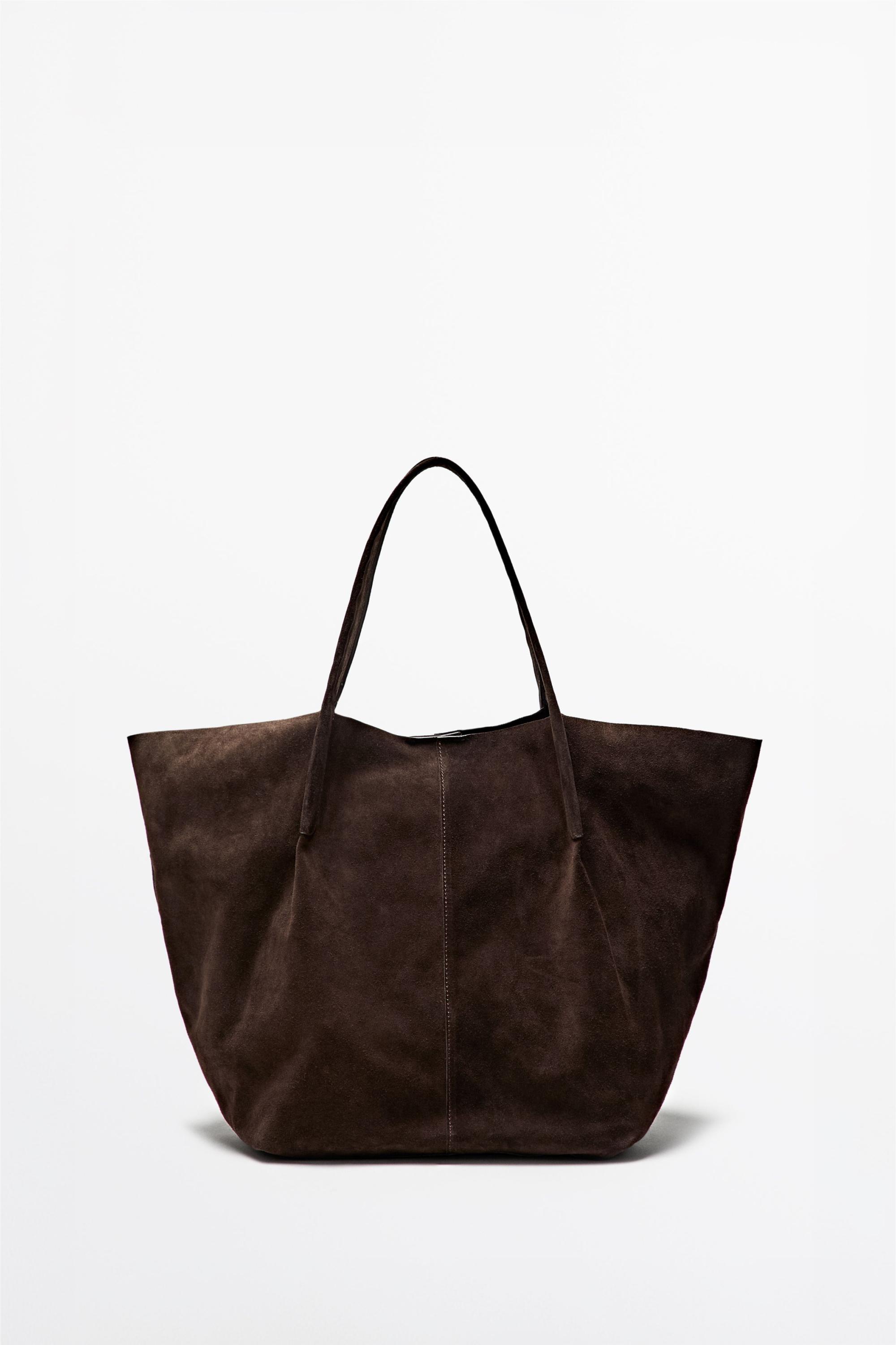 Split suede leather tote bag — Chocolate