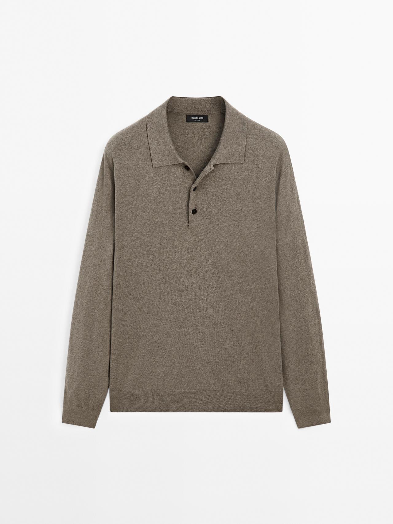 Massimo Dutti - Herre - Strikket Polotrøje I Bomuldsblanding - Kaki - S