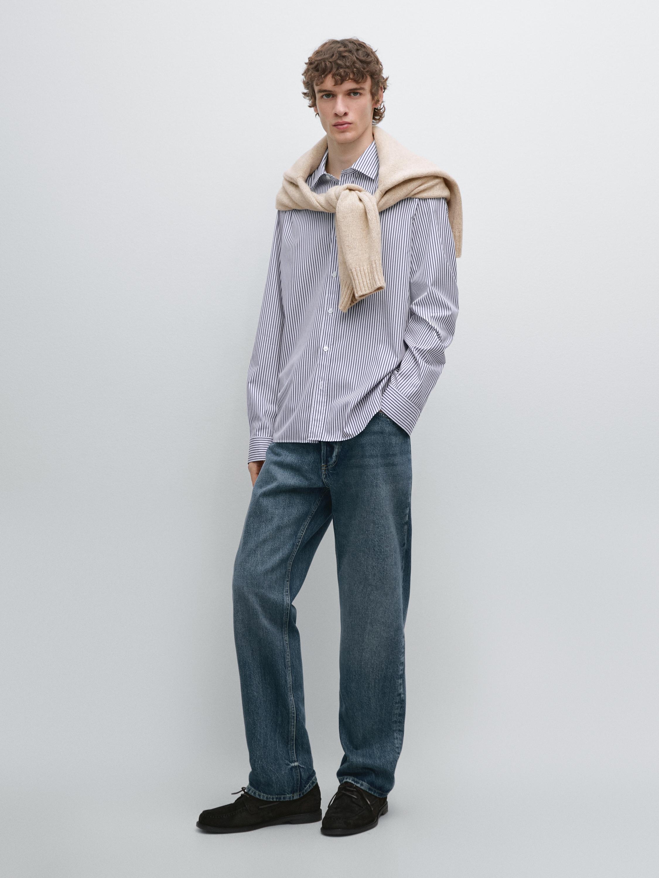 Regular fit striped poplin shirt