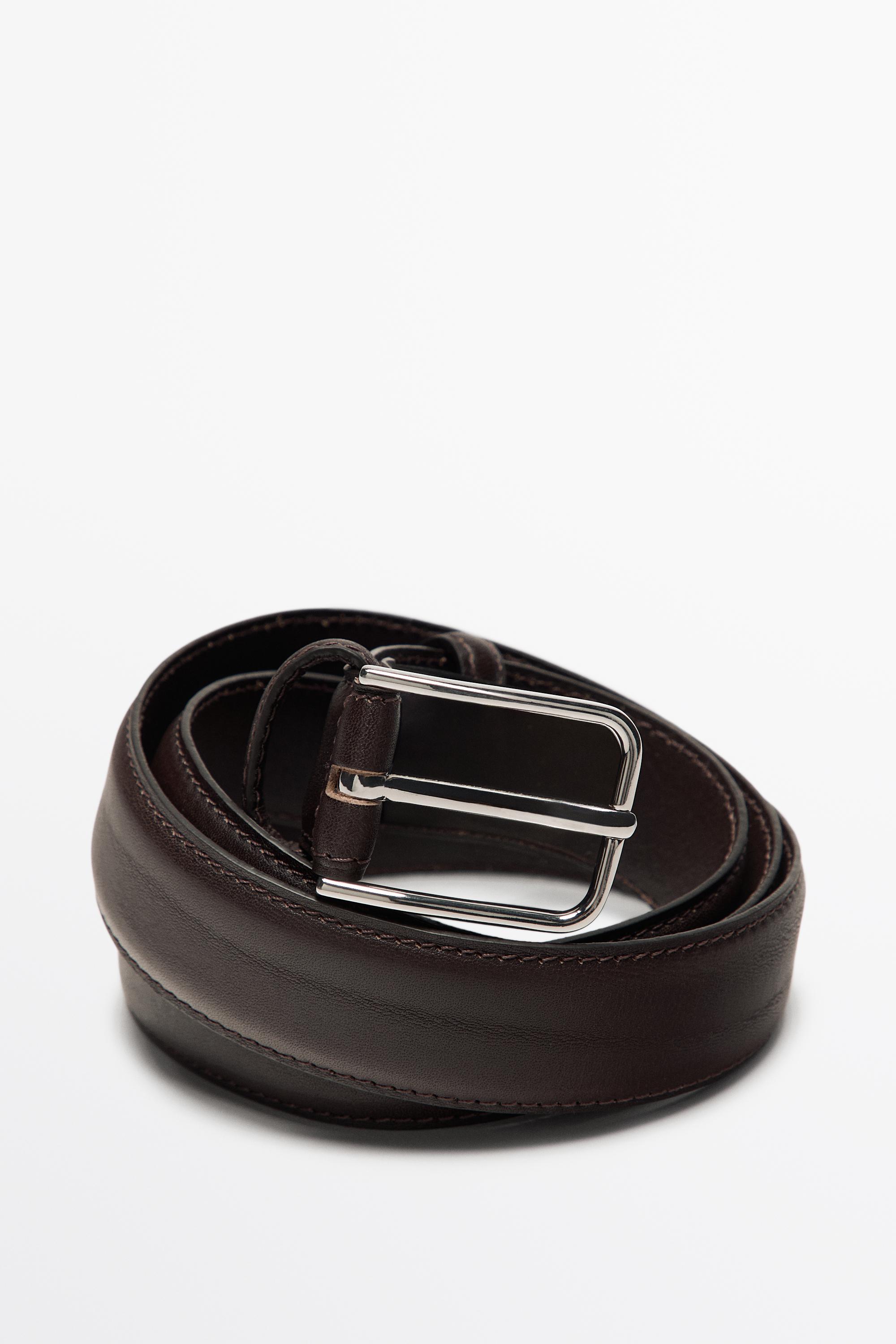Nappa leather belt with double keeper — BROWN