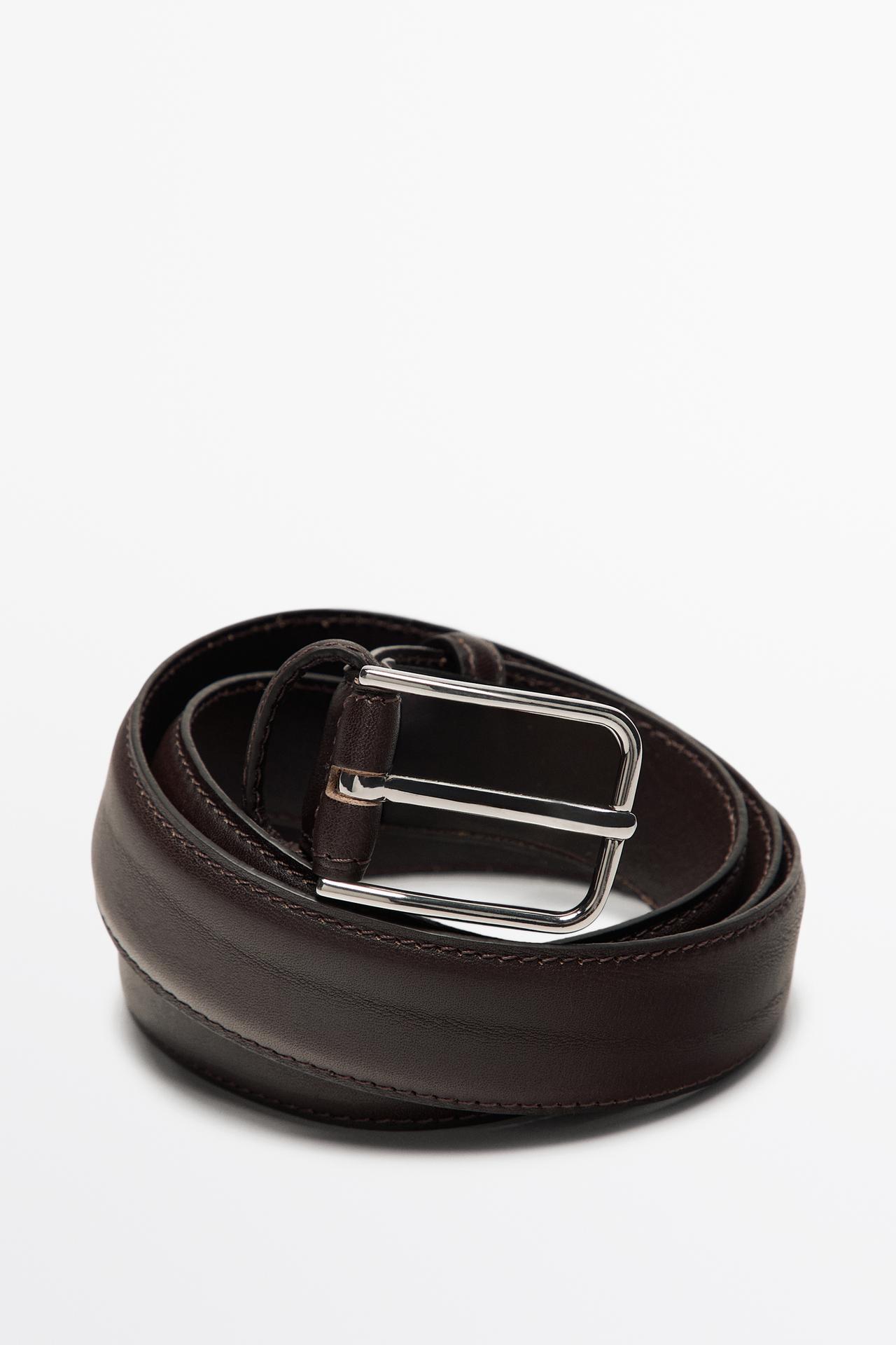 Nappa leather belt with double keeper — BROWN