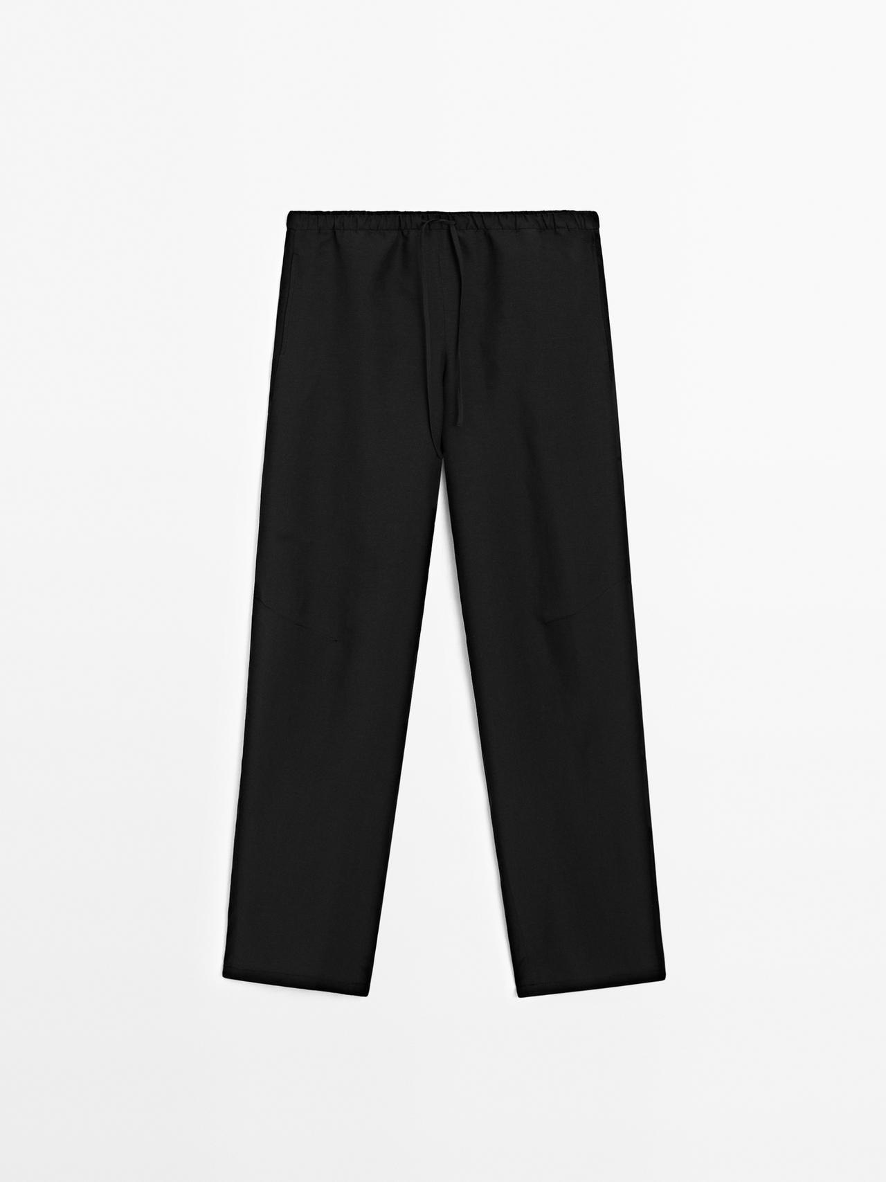 Massimo Dutti - Dame - Løse, Barrel Fit Bukser I Hørblanding - Sort - 40