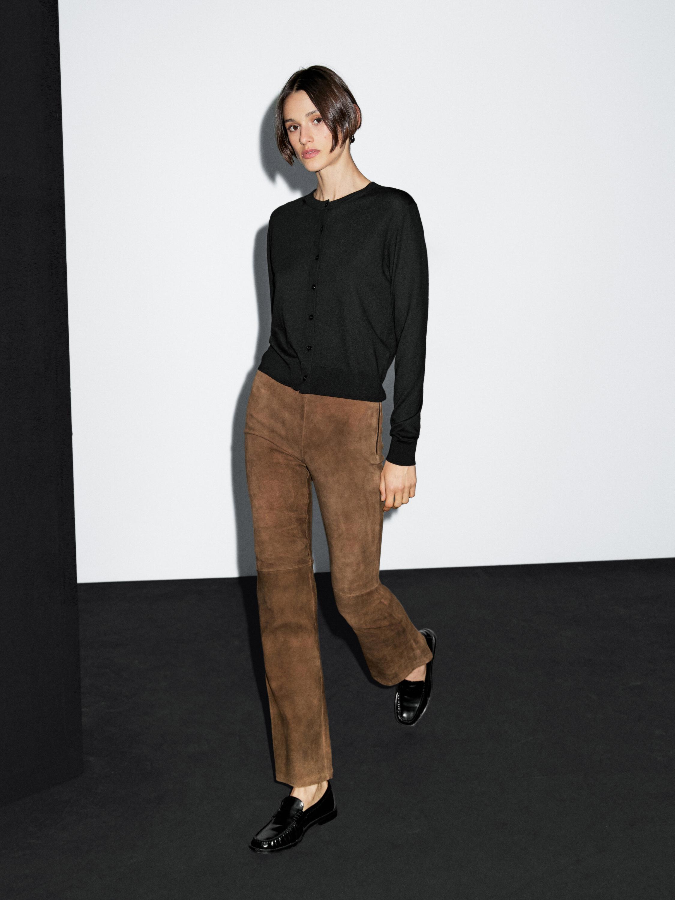 Wool blend knit cardigan with crew neck