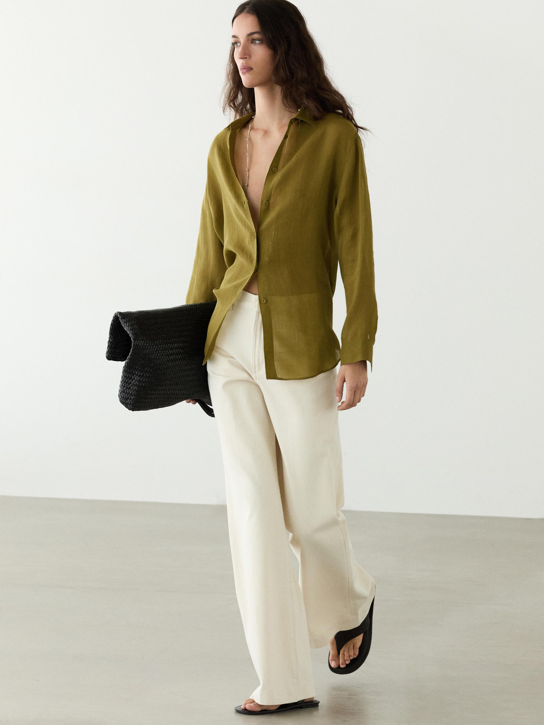 Flowing shirt with shirt collar — GREEN