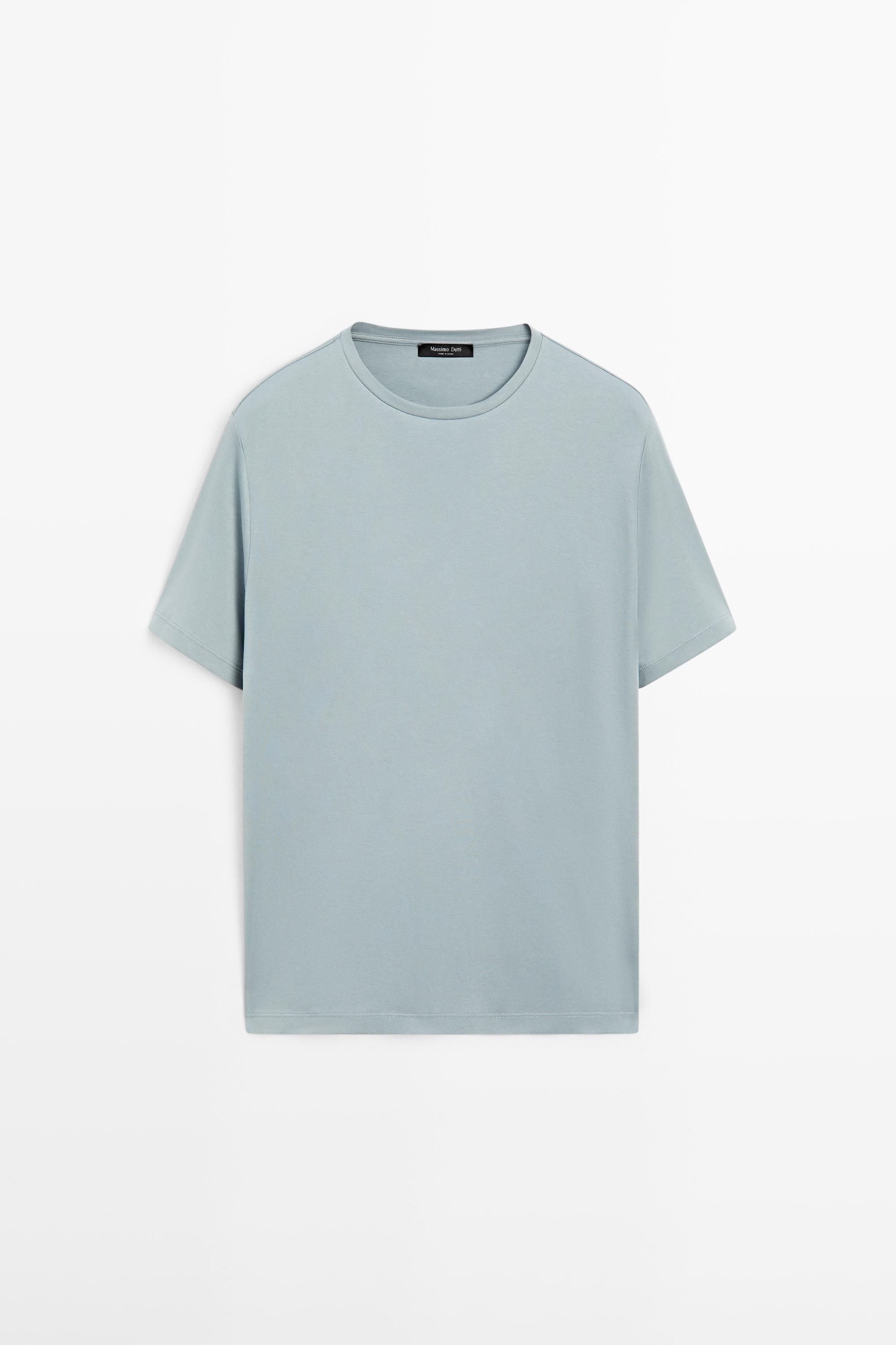Short sleeve cotton blend T-shirt — GREY BLUE
