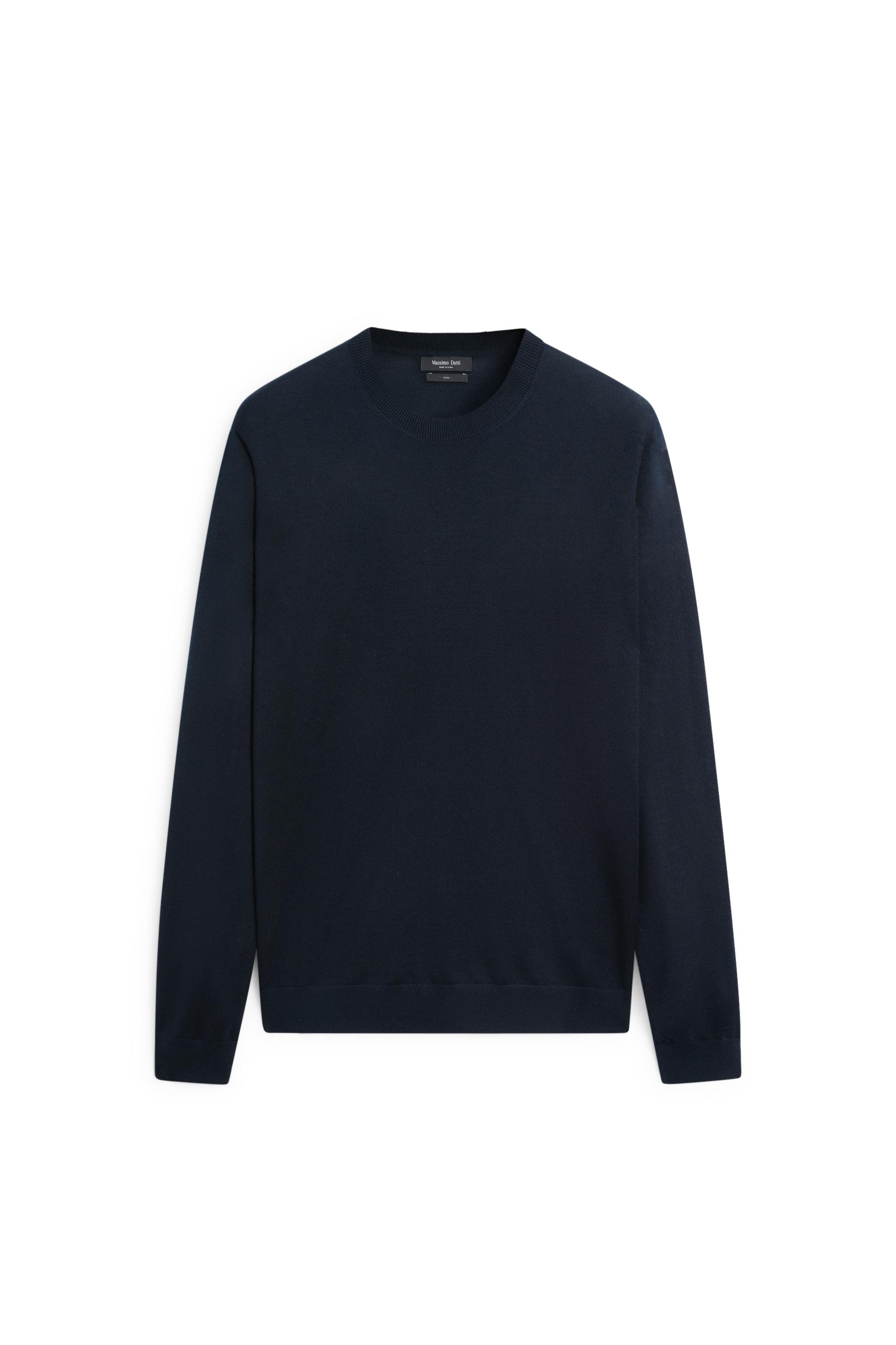 100% merino wool knit round neck sweater — NAVY BLUE