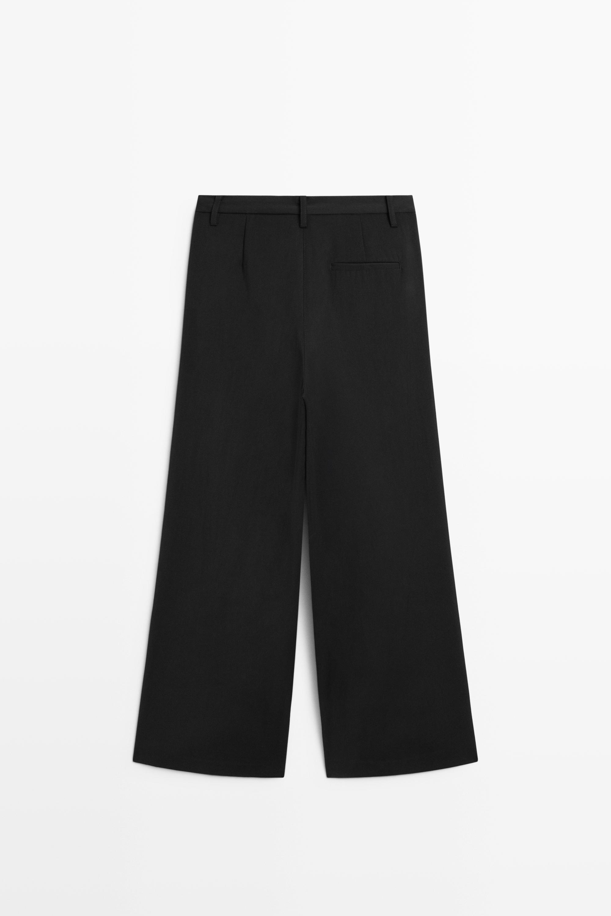 Flowing cropped wide-leg pants — BLACK